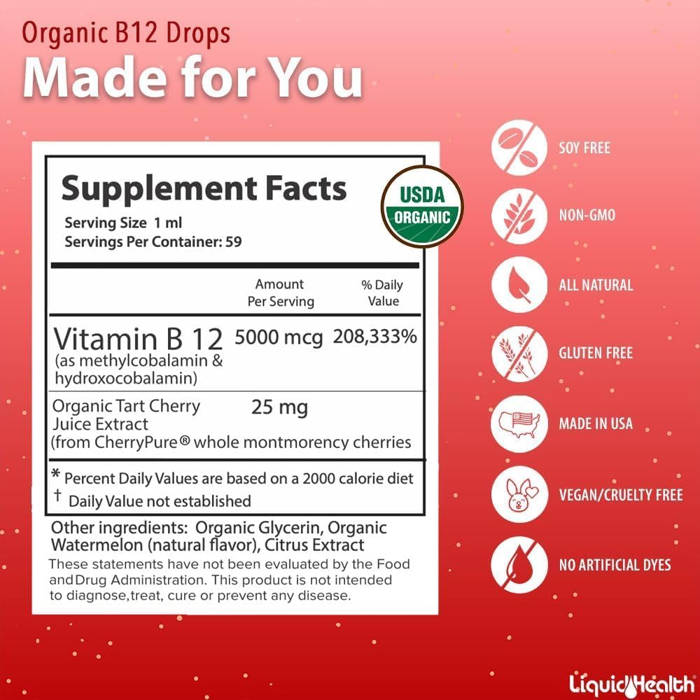 Suplemento vitamina B12 líquido LiquidHealth paquete 3 botellas