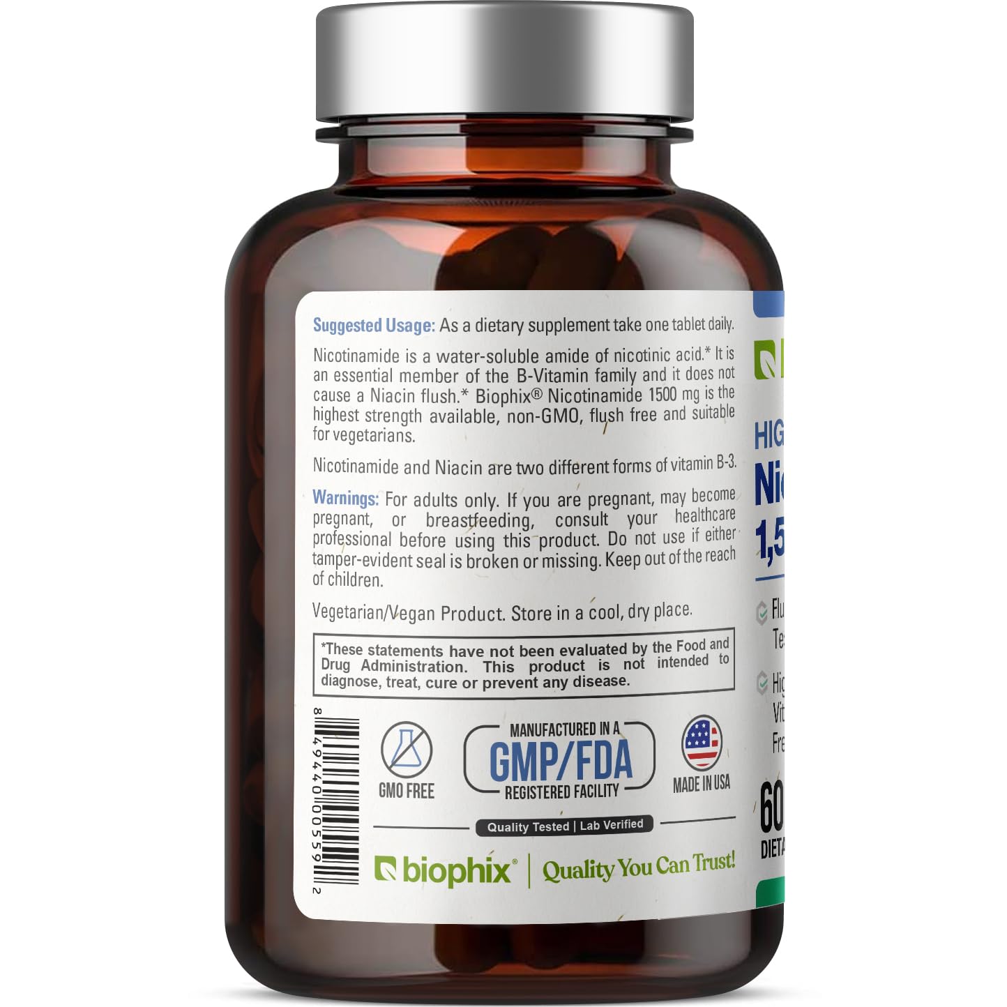 Suplemento vitamina B3 nicotinamida biophix sin rubor piel sana