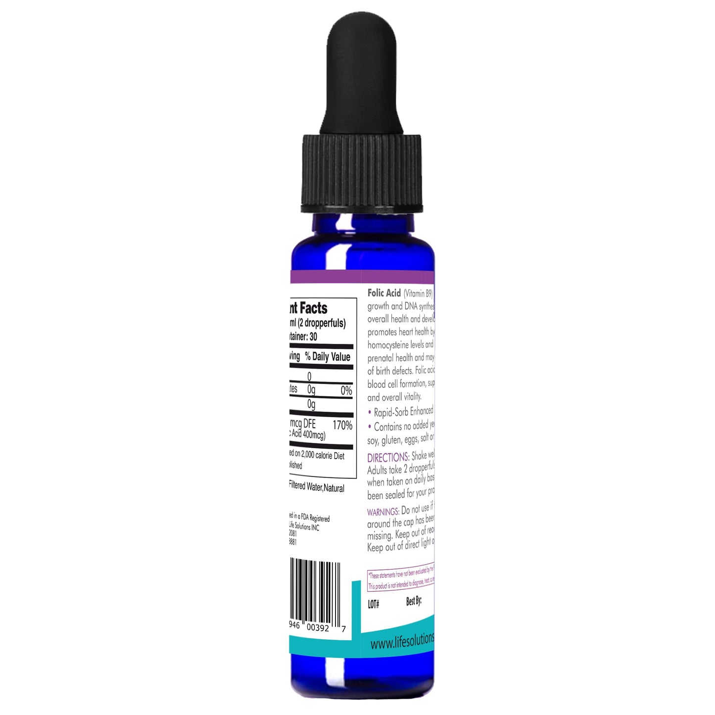 Suplemento vitamina b9 ácido fólico líquido 2 oz