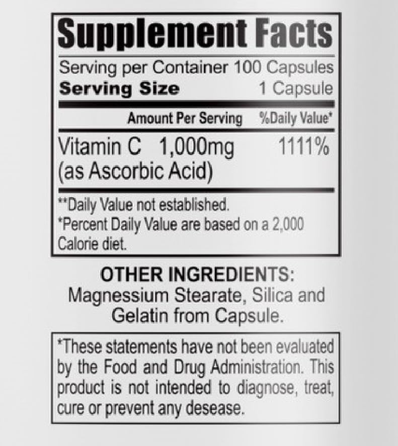 Suplemento de Vitamina C cápsulas 100 unidades