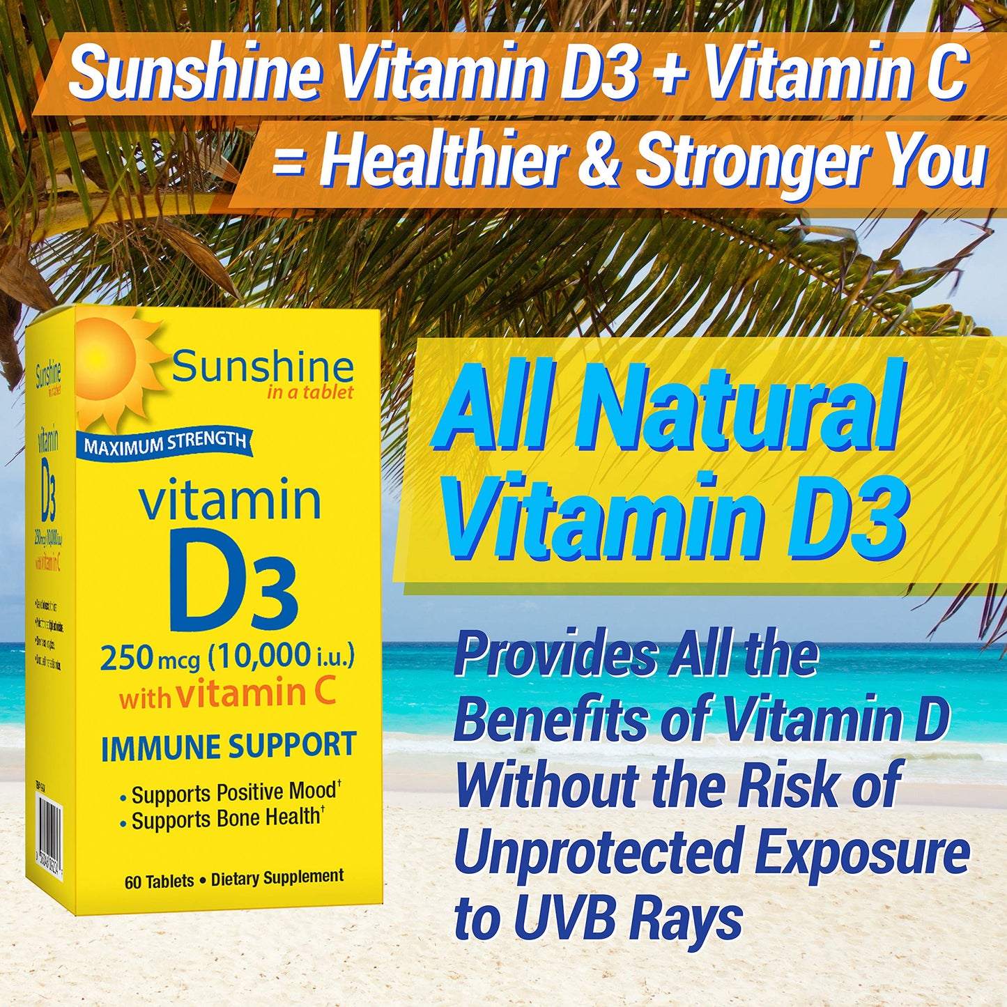 Etiqueta frontal suplemento Vitamina D Sunshine 10000 UI