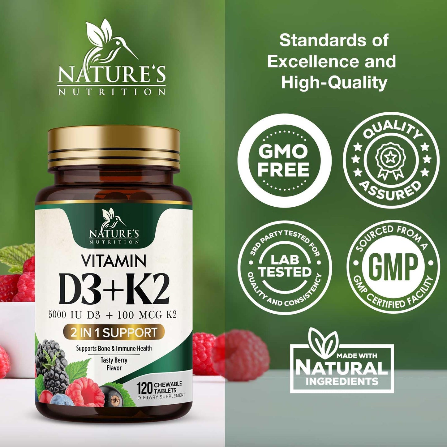 Suplemento de vitamina D3 5000 iu y K2 100 mcg para bienestar general