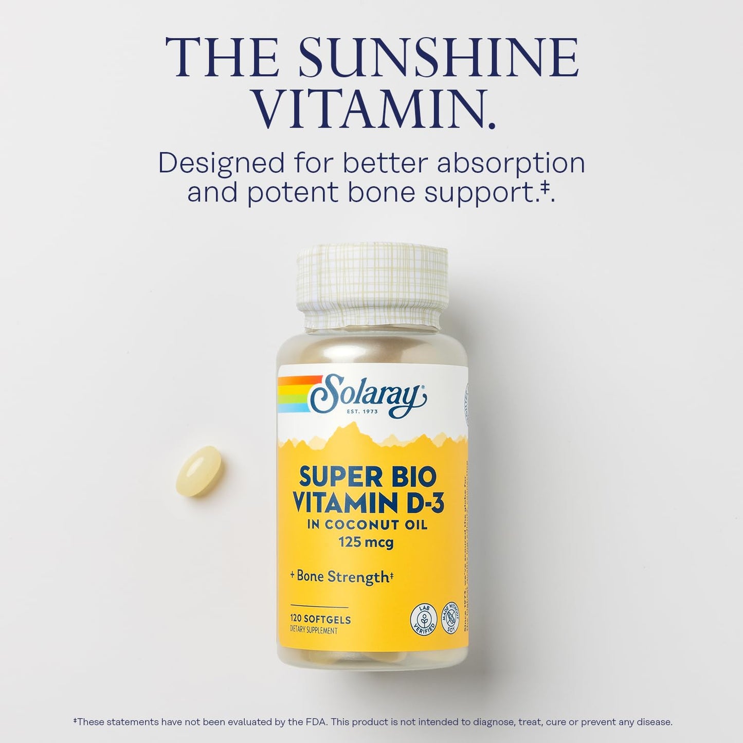 Suplemento vitamina d3 5000 iu solaray frasco y cápsulas