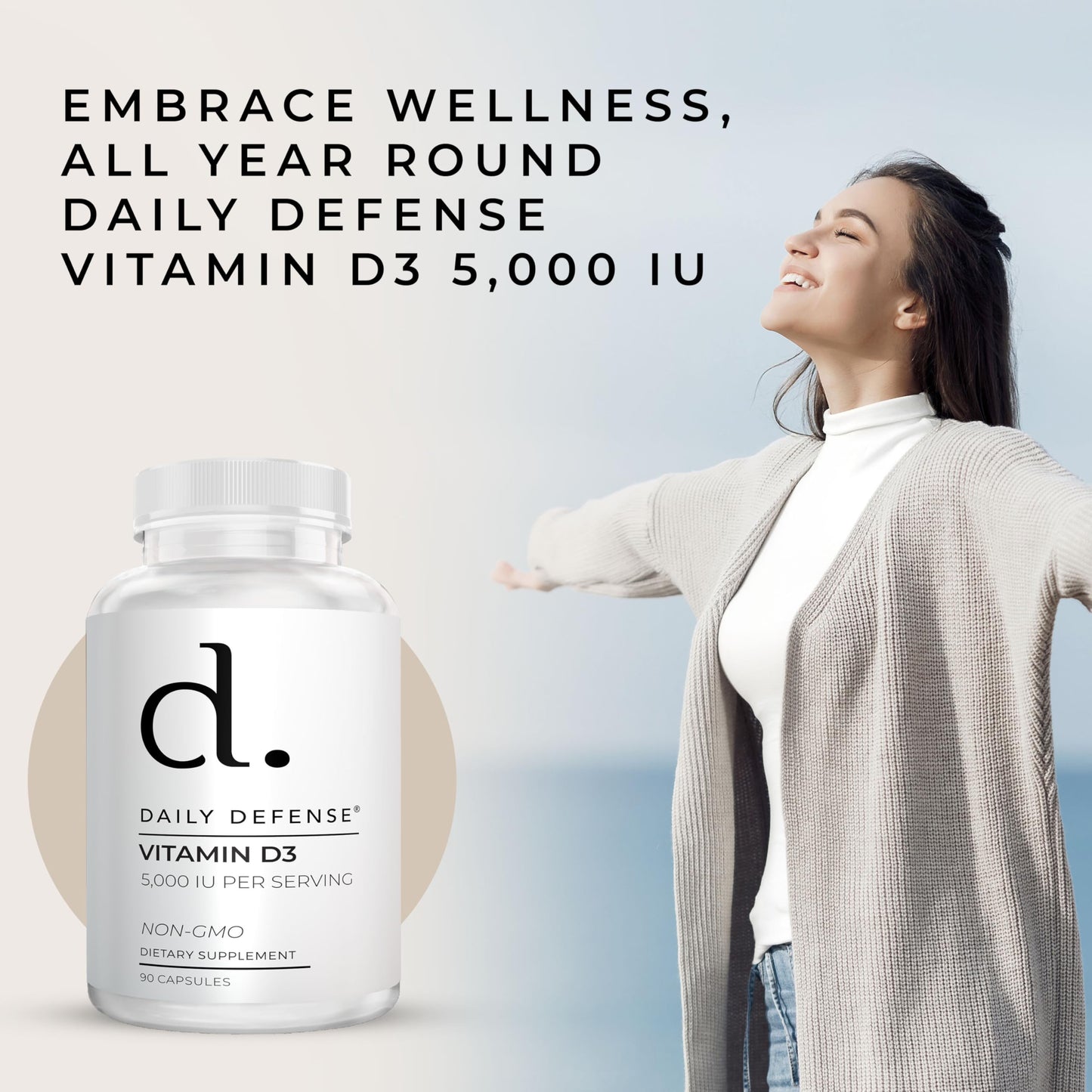 Suplemento vitamina D3 Daily Defense cápsulas detalle