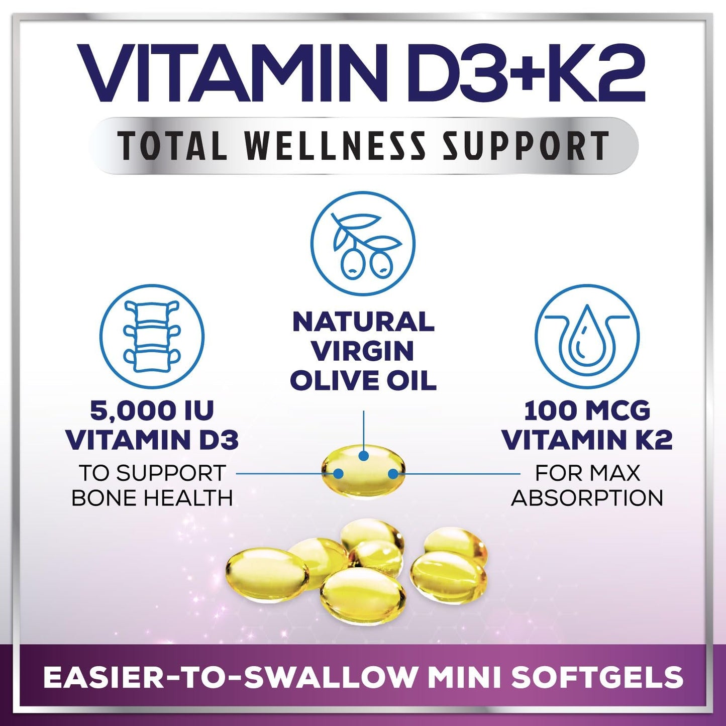 Suplemento Vitamina D3 K2 para absorción de calcio