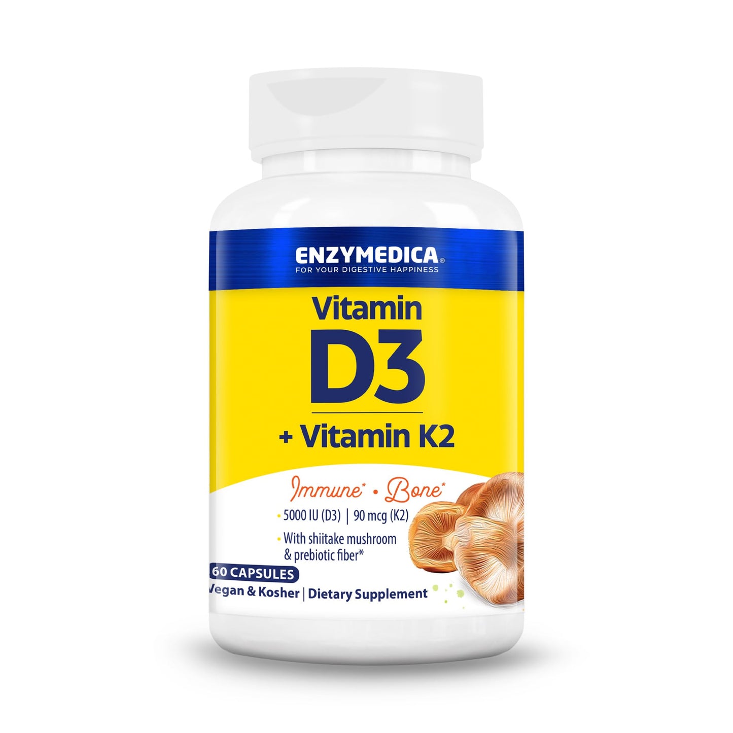 Suplemento de vitamina D3+K2 Enzymedica con hongos.