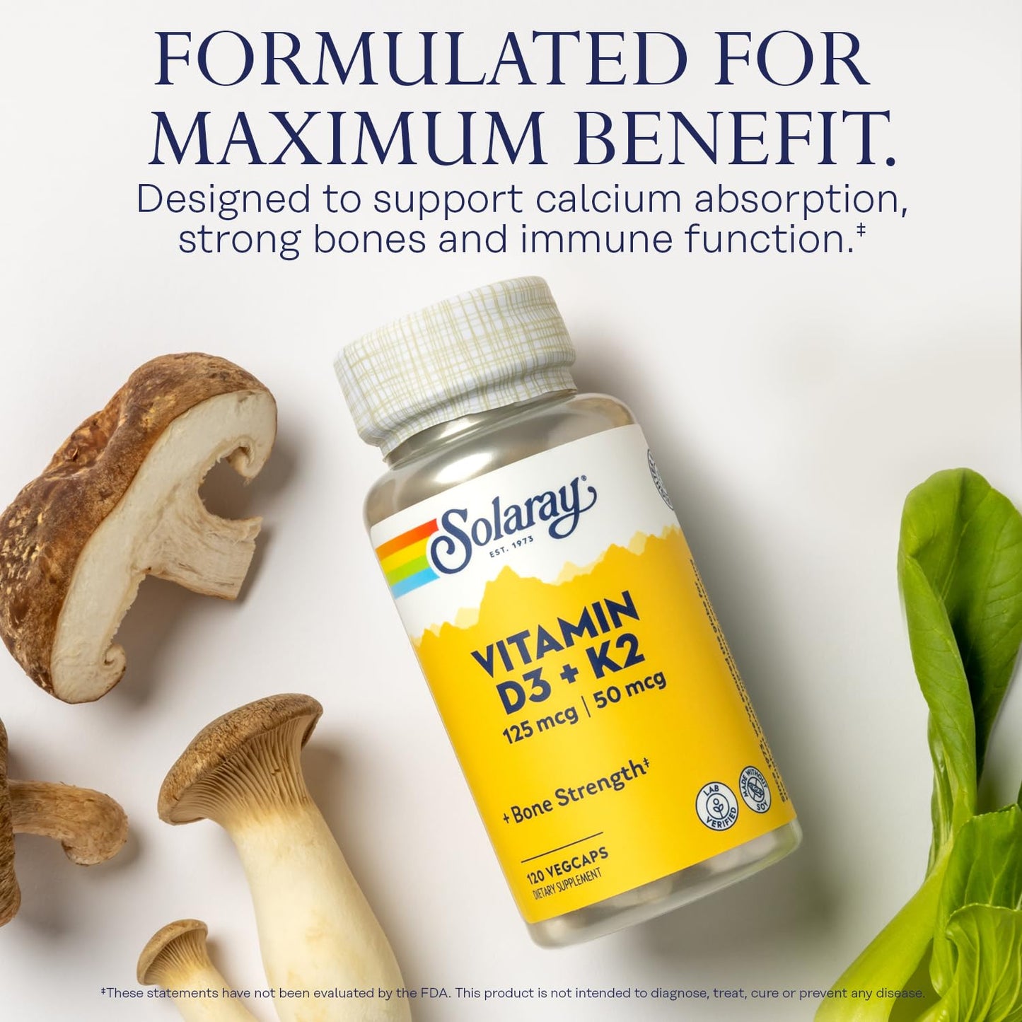 Suplemento vitamina D3 y K2 con magnesio SOLARAY 120 cápsulas