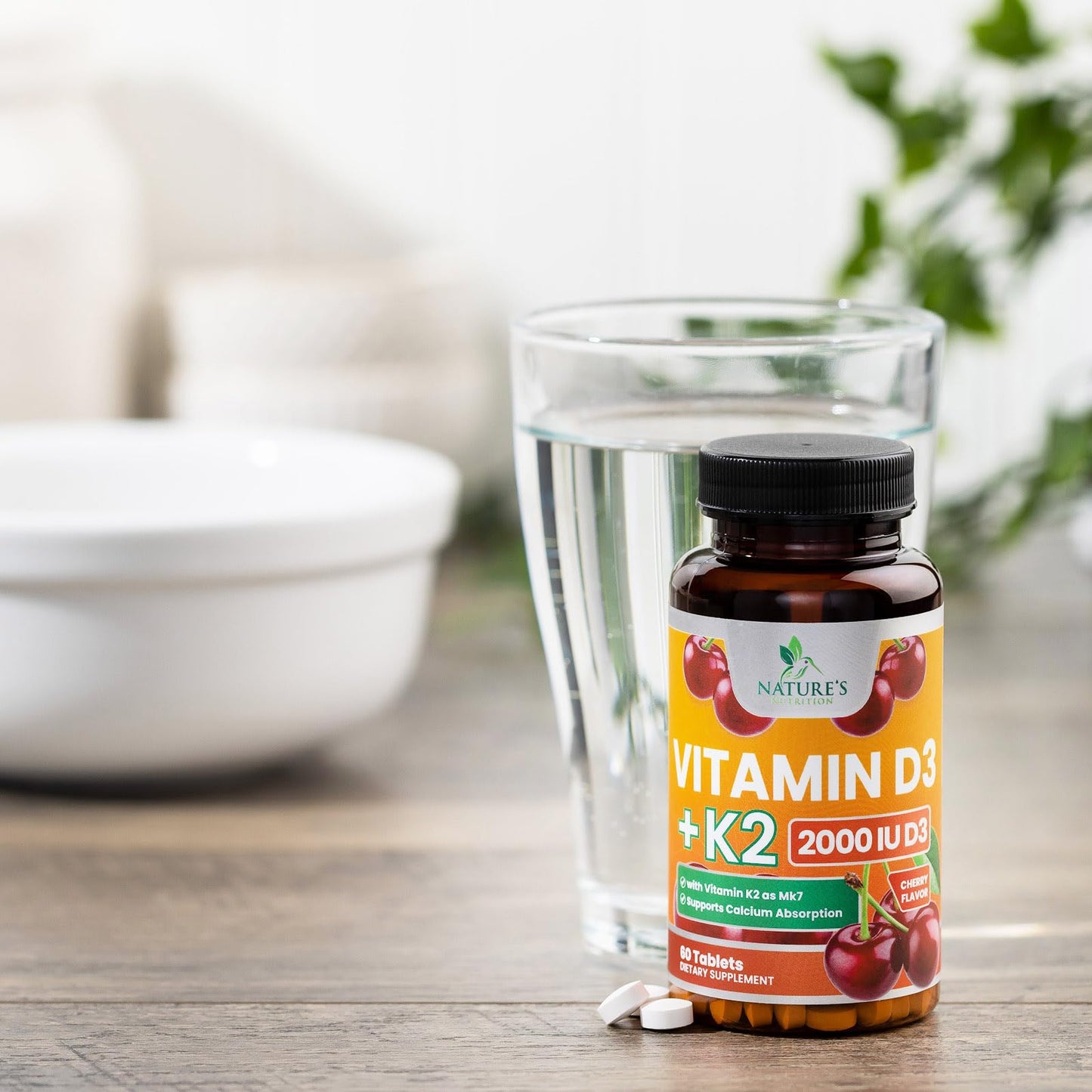 Suplemento vitamina D3 K2 masticable con sabor natural a cereza