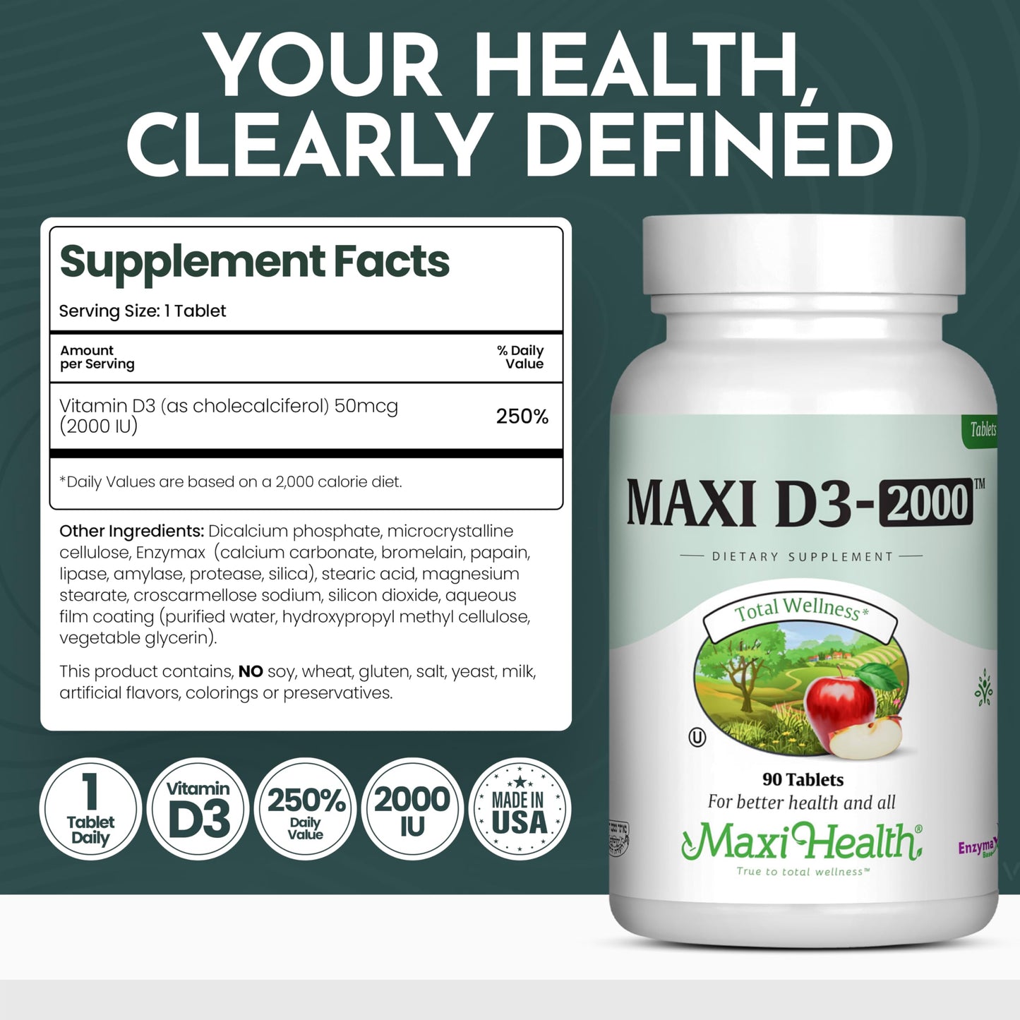 Suplemento Vitamina D3 kosher para absorción de calcio y huesos