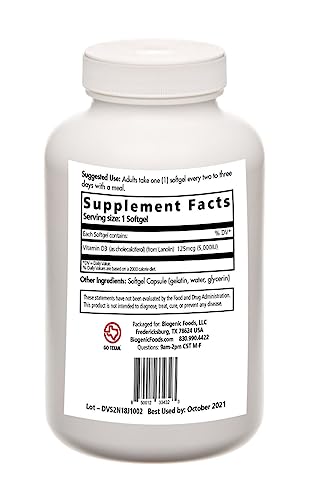 Suplemento vitamina D3 softgel Biogenic Foods para sistema inmune fuerte
