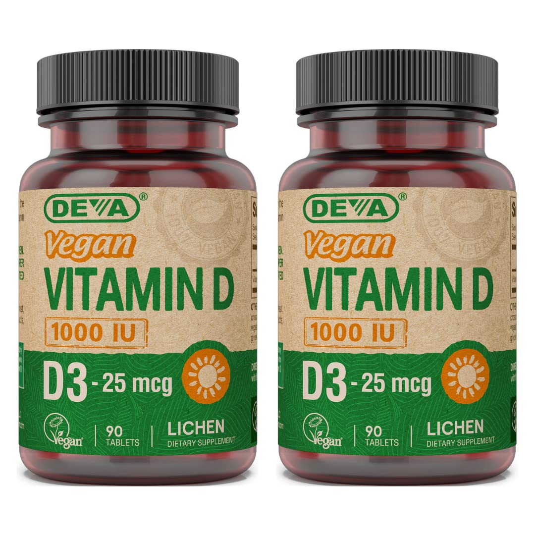 Suplemento Vegano Vitamina D3 DEVA paquetede 90 tabletas pequeñas