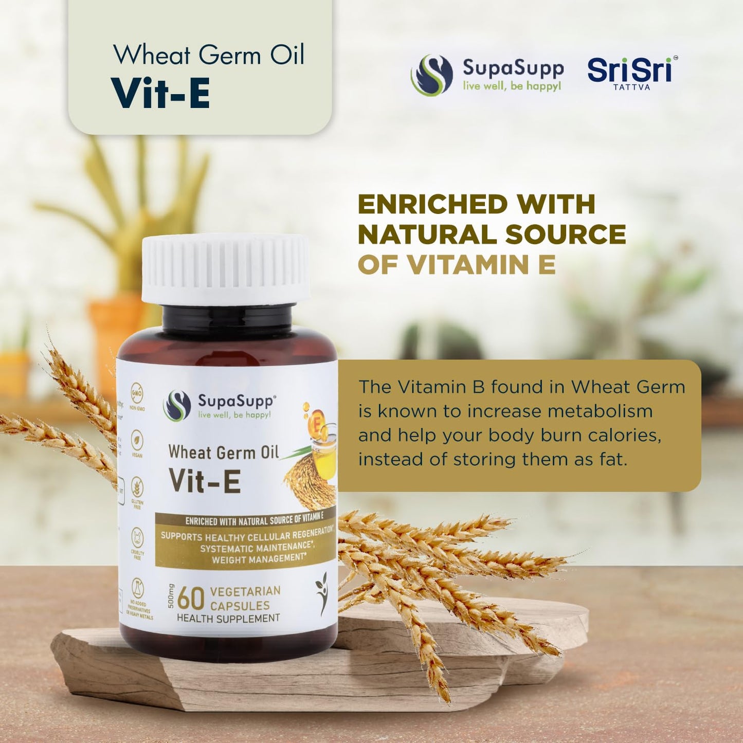 Suplemento Vitamina E aceite germen trigo Sri Sri Tattva
