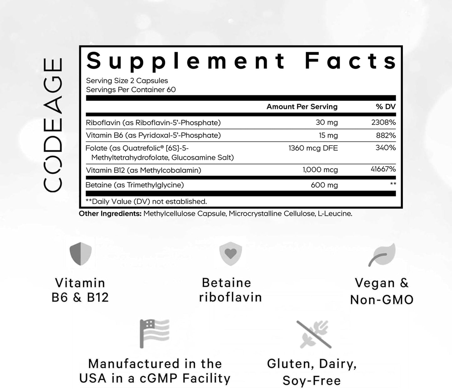 Suplemento de vitaminas B metiladas Codeage paquete frontal