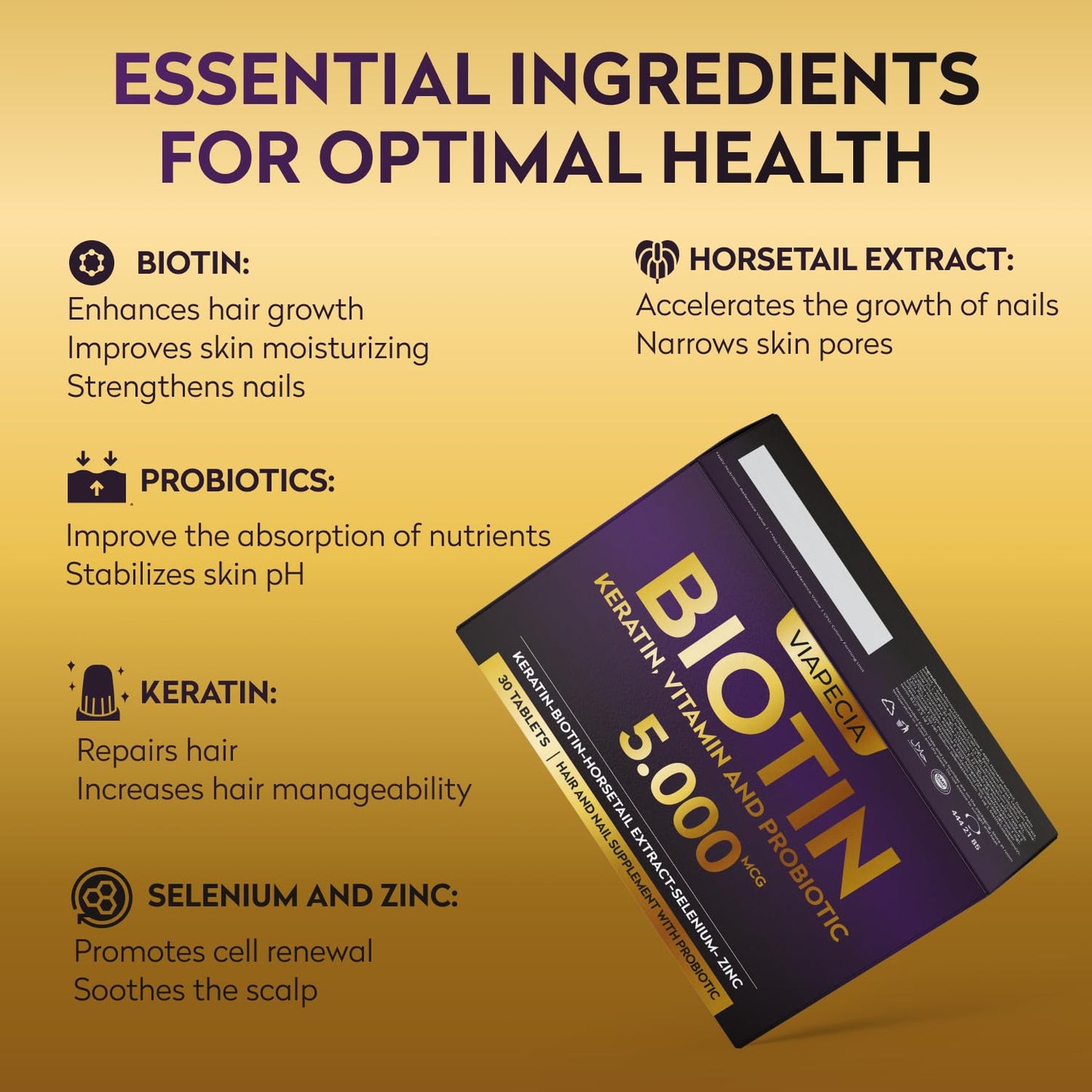 Suplemento vitaminas biotina fácil de ingerir para uso diario