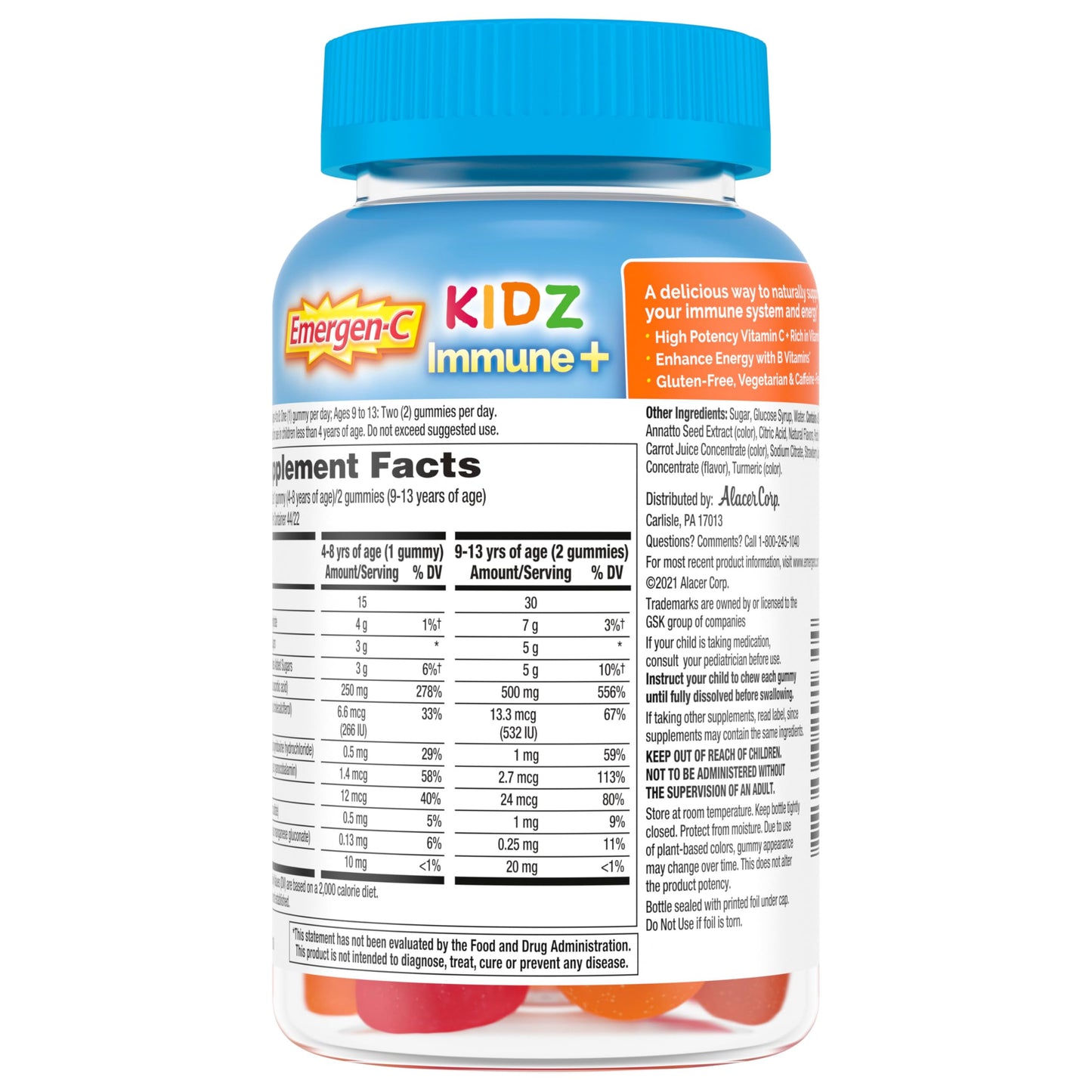 suplemento vitamínico emergen-c kidz immune+ gomitas fruta