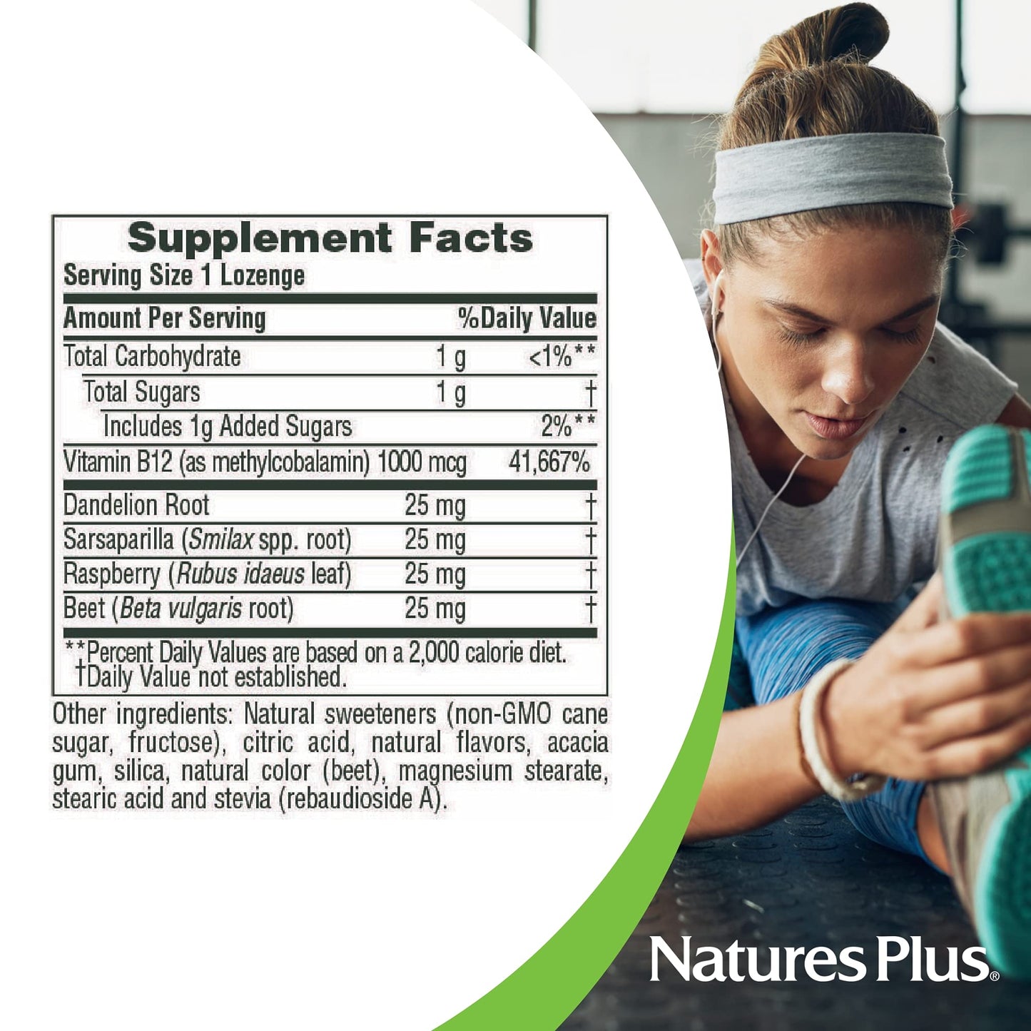 Suplemento vitamínico Natures Plus B12 metilcobalamina sabor frambuesa