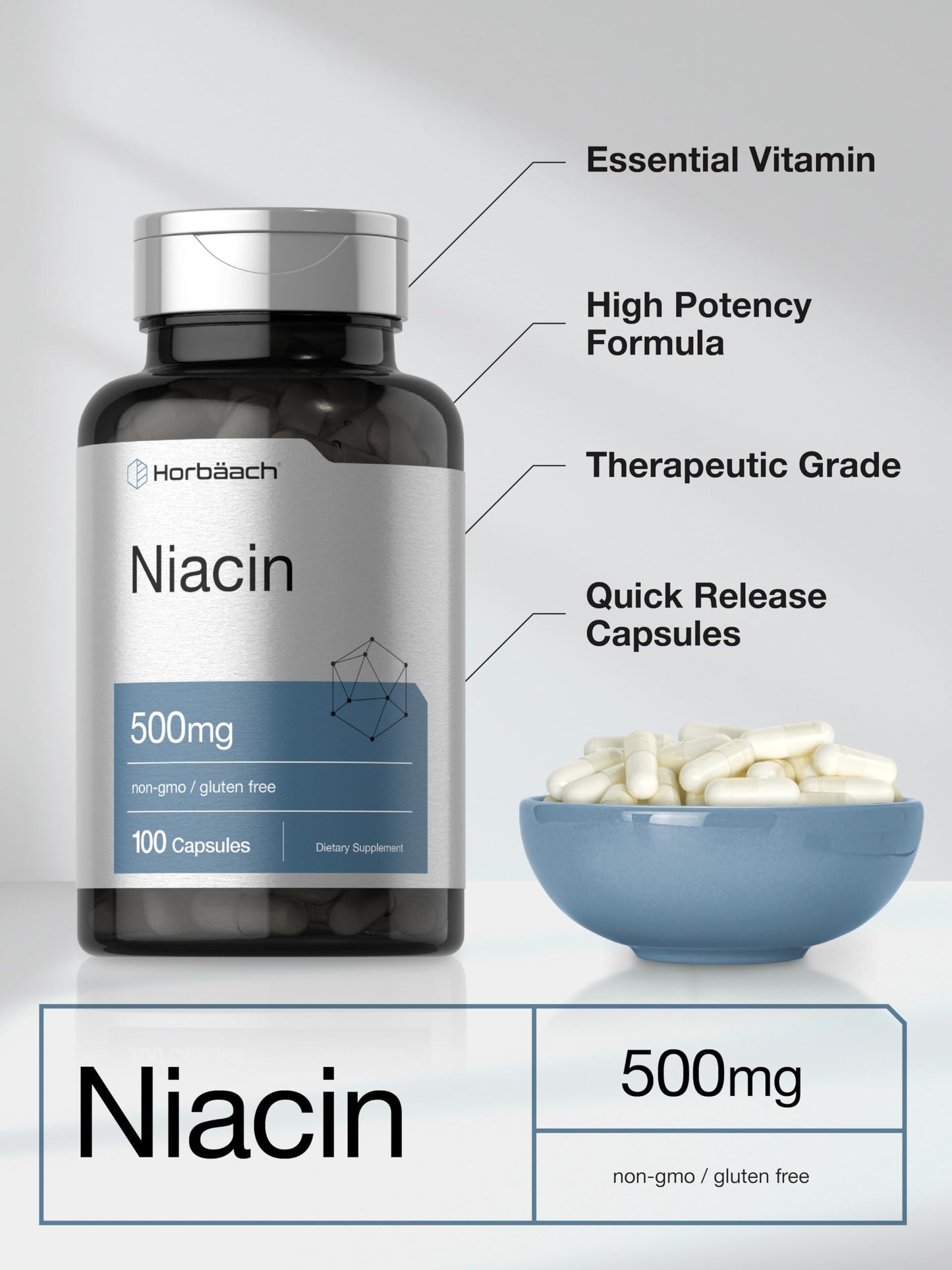 Suplemento vitamínico niacina 500mg Horbäach libre gluten