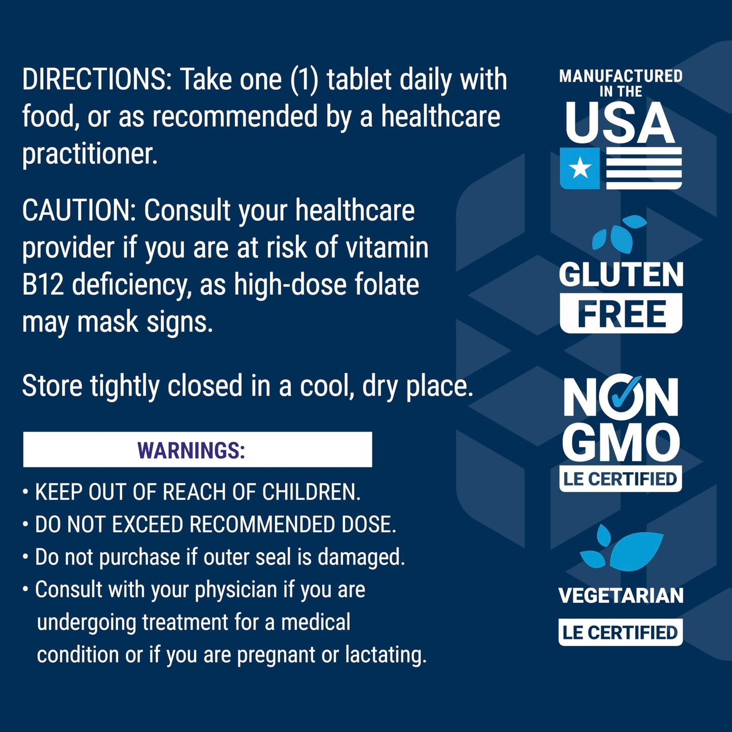 Suplemento vitamínico no GMO Life Extension 1700 mcg