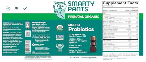 Suplemento vitamínico prenatal SmartyPants con nutrientes esenciales