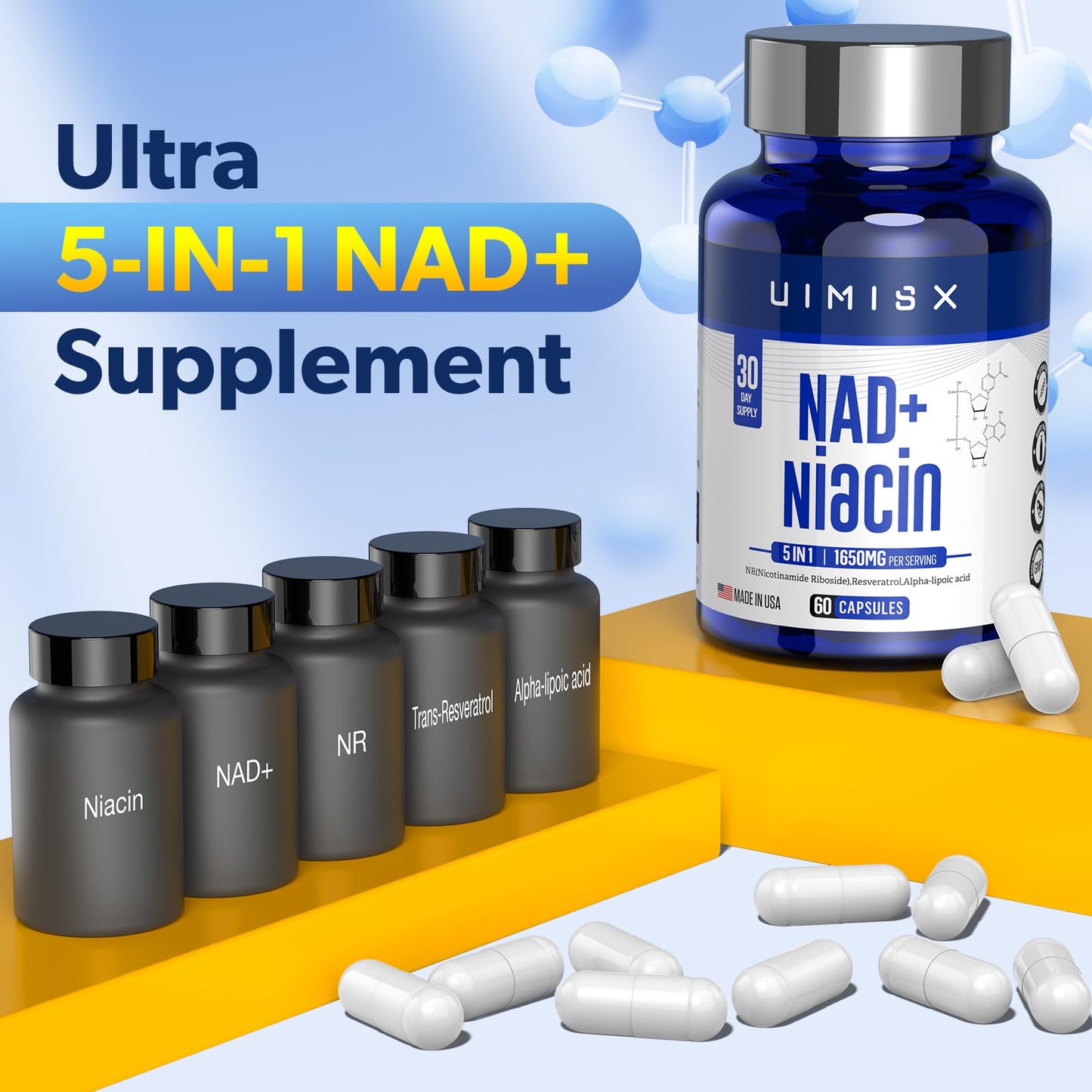 Suplemento vitamínico UIMISX NAD+ mejora celular y energía