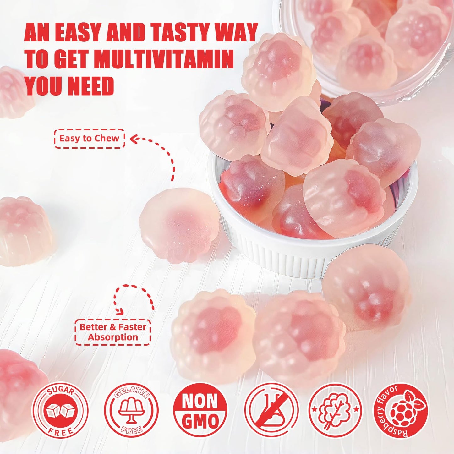 Suplemento vitamínico vegano ADK+B12 gomitas frambuesa 60