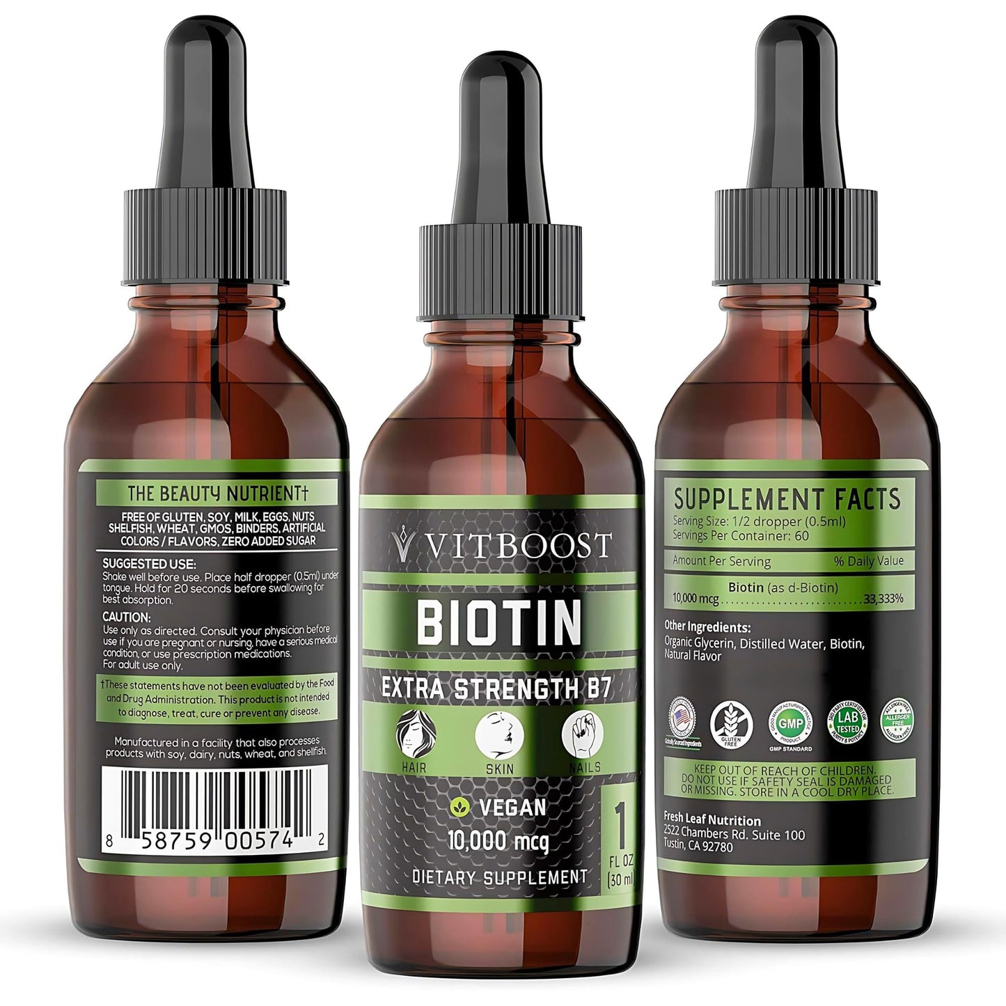 Suplemento Vitboost gotas líquidas biotina para uñas y cabello