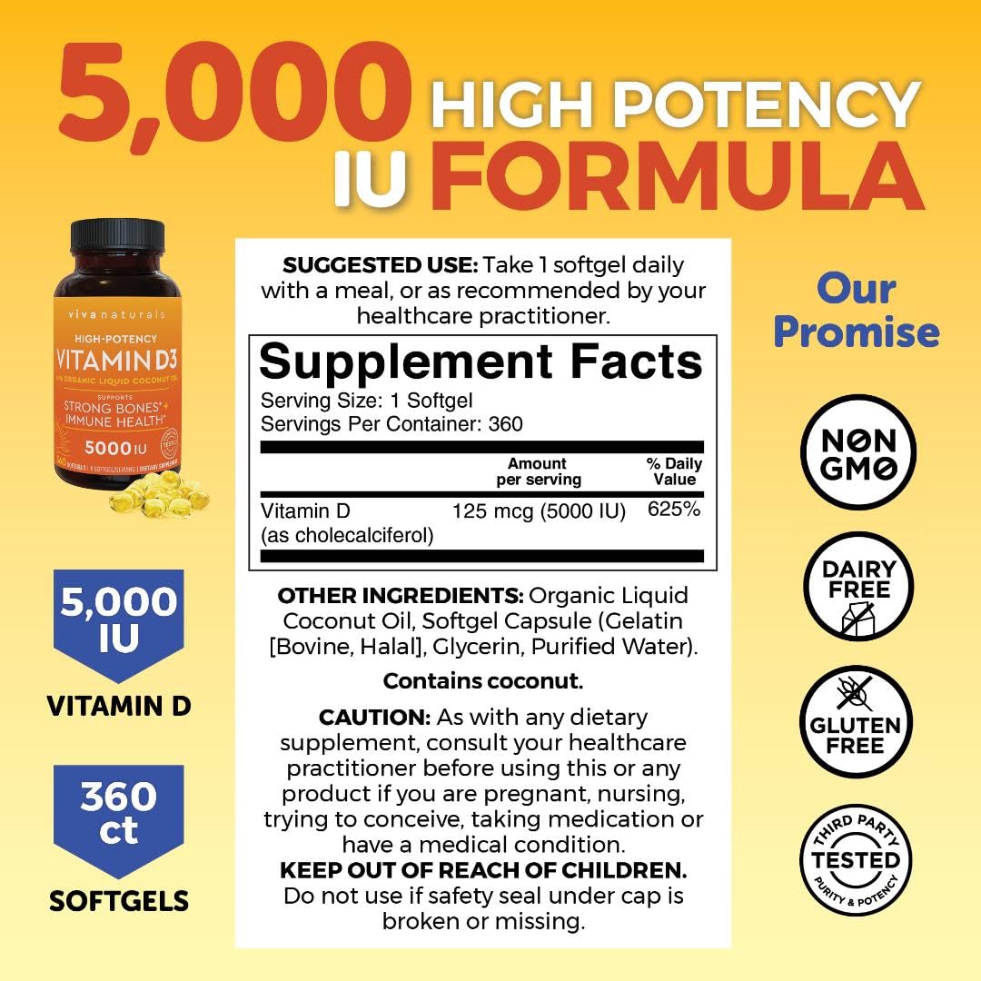 Suplemento Viva Naturals Vitamina D3 alta potencia