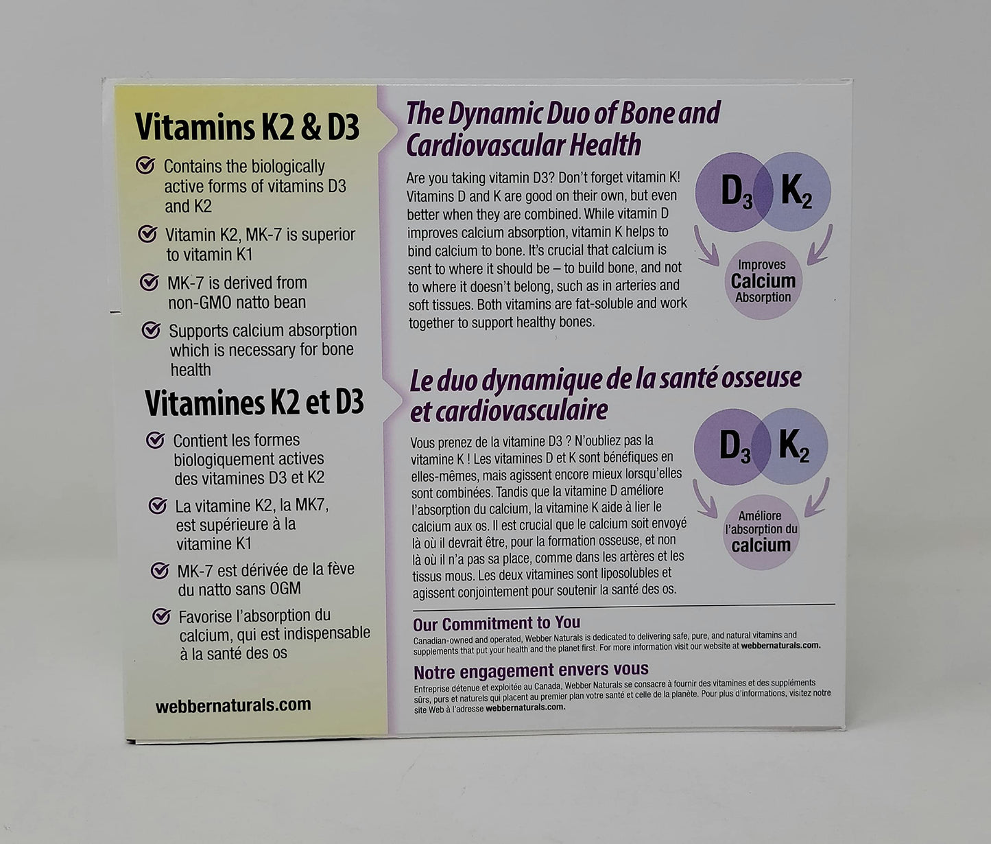 Suplemento Webber Naturals K2 plus D3 para función inmune