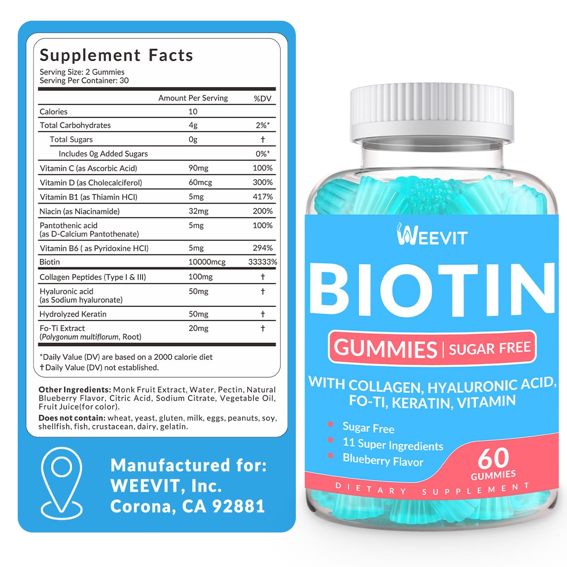 Suplemento WEEVIT biotina sin conservadores ni gluten