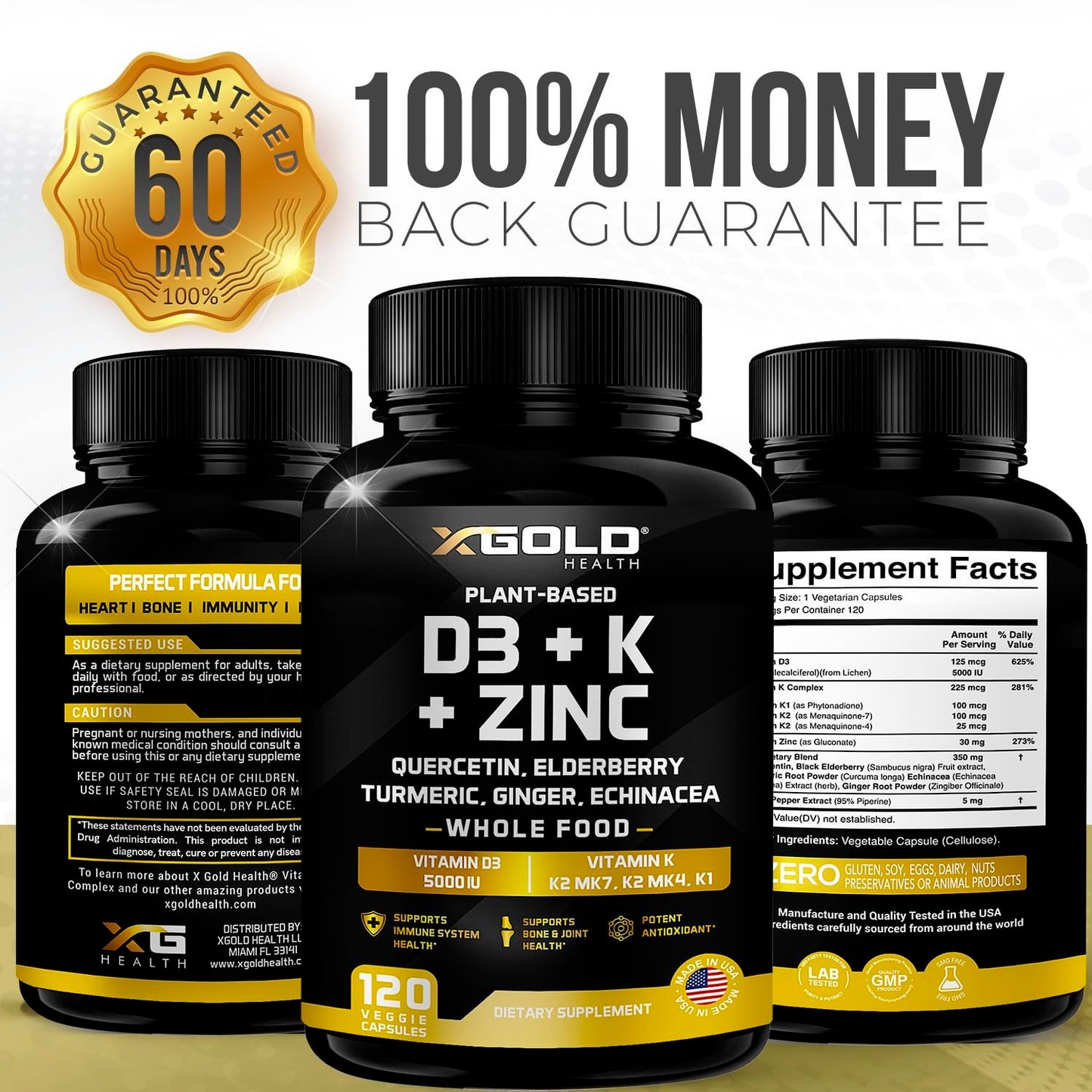 Suplemento X Gold Health Vitamina D3 K2 K1 Zinc Saúco 8 en 1