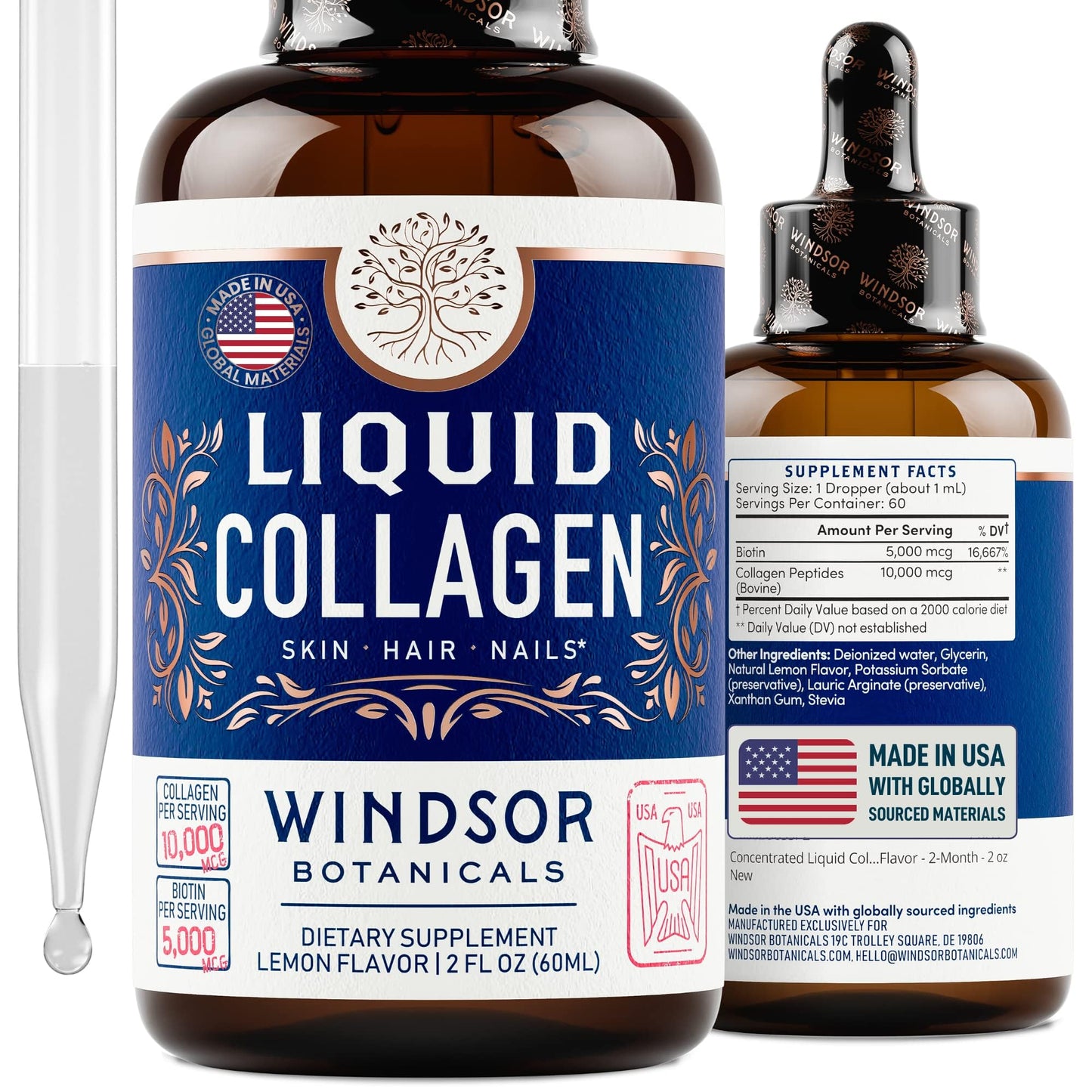 Suplementos líquidos Windsor Botanicals vitamina b12 y colágeno