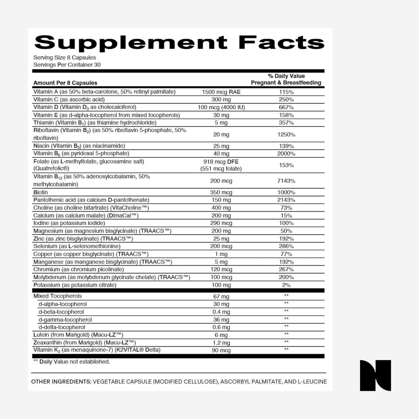 Suplementos Needed bienestar prenatal completo