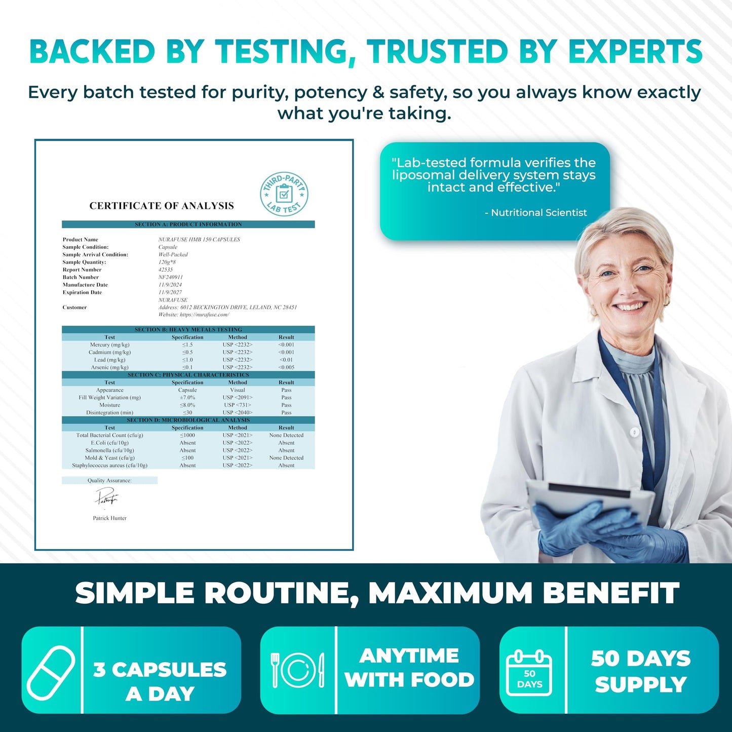 Suplementos Nurafuse HMB liposomal para crecimiento muscular rápido