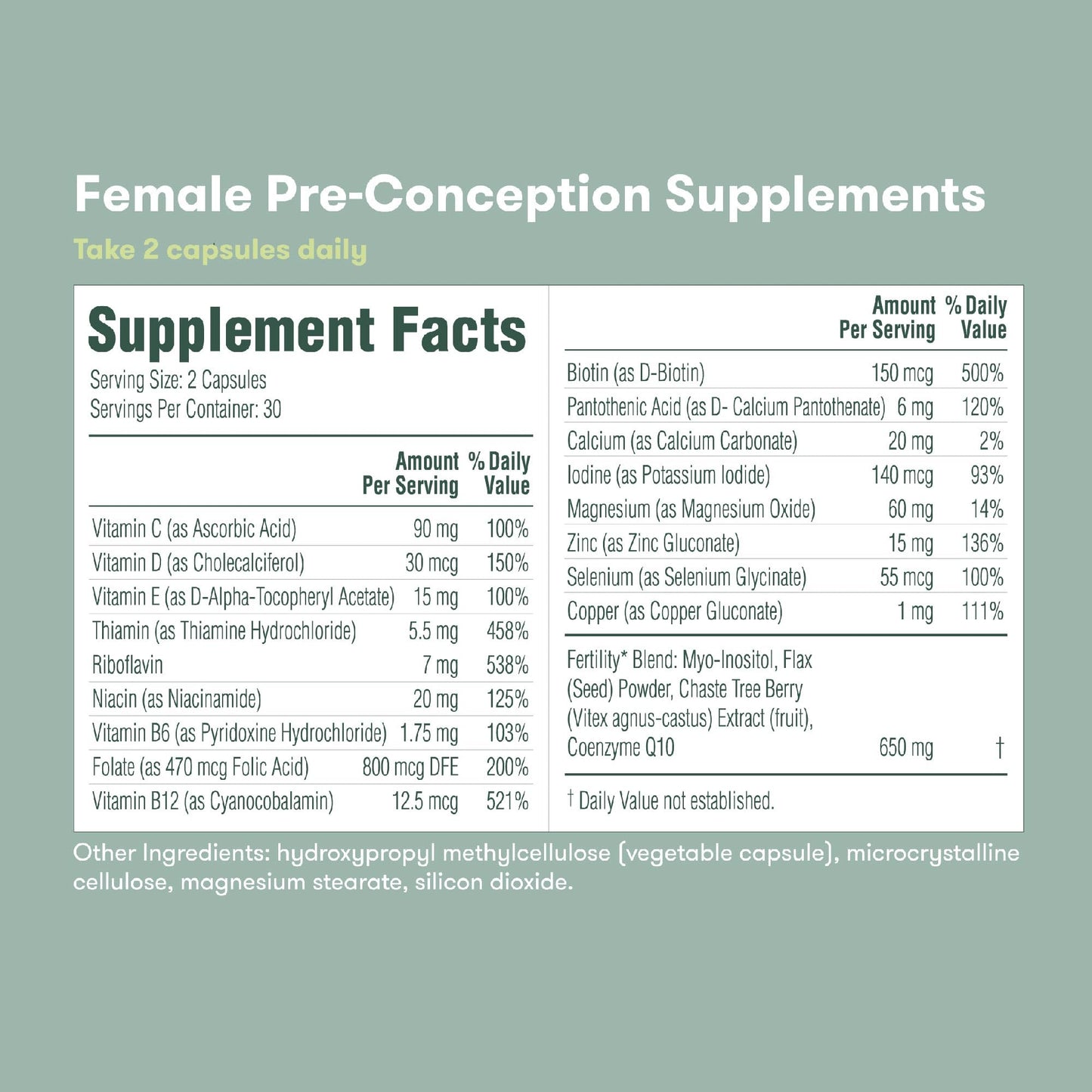 Suplementos pre concepción Frida Fertility sin gluten y vegetarianos