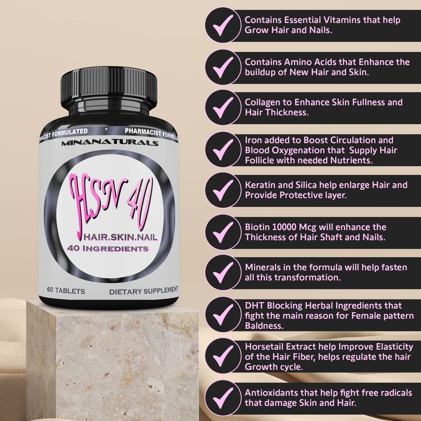 Suplementos de vitaminas para cabello piel y uñas MINANATURALS