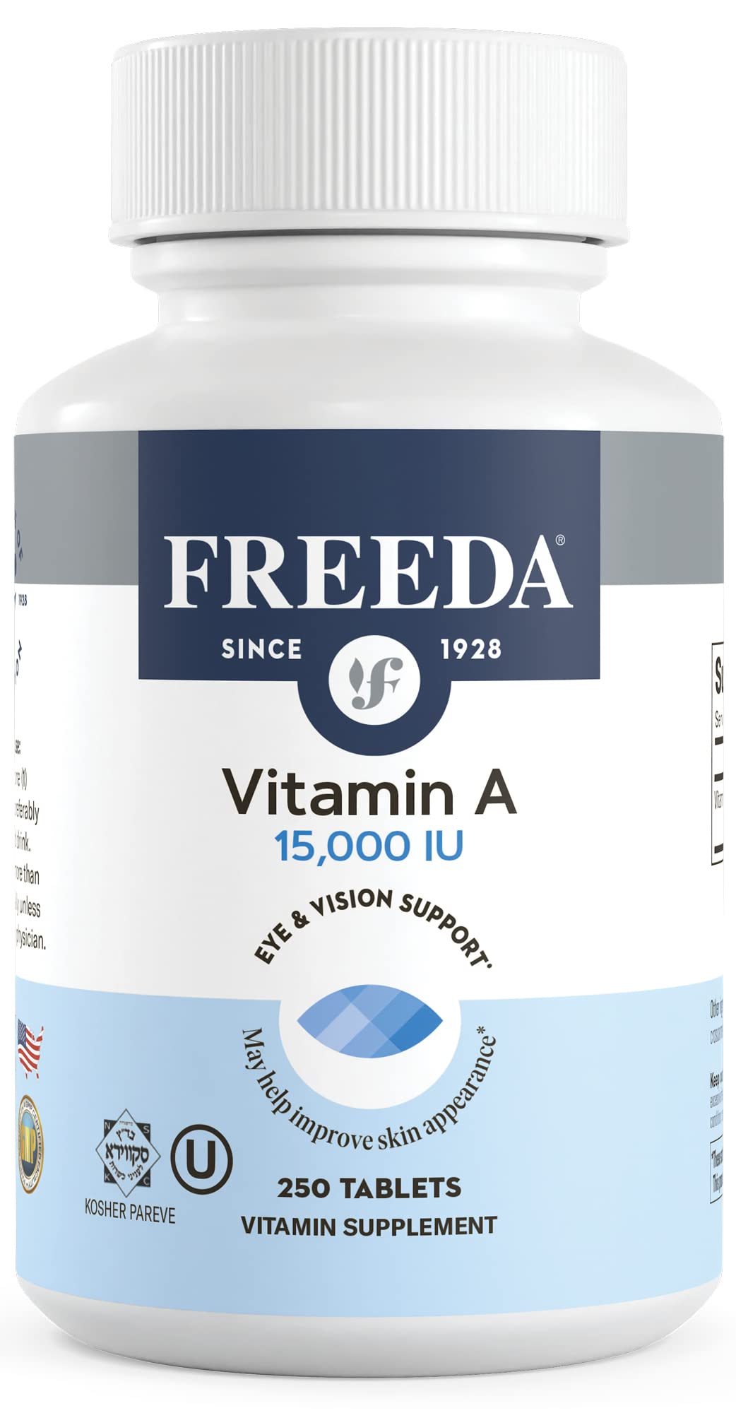 Suplementos vitamínicos Freeda Vitamina A kosher para piel y ojos
