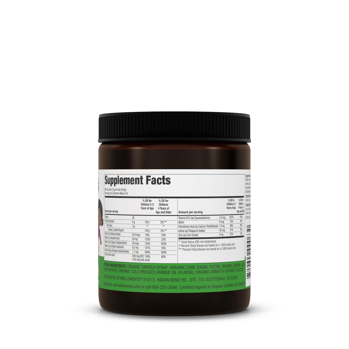 Supplement facts de las gomitas multivitaminas orgánicas para niños.