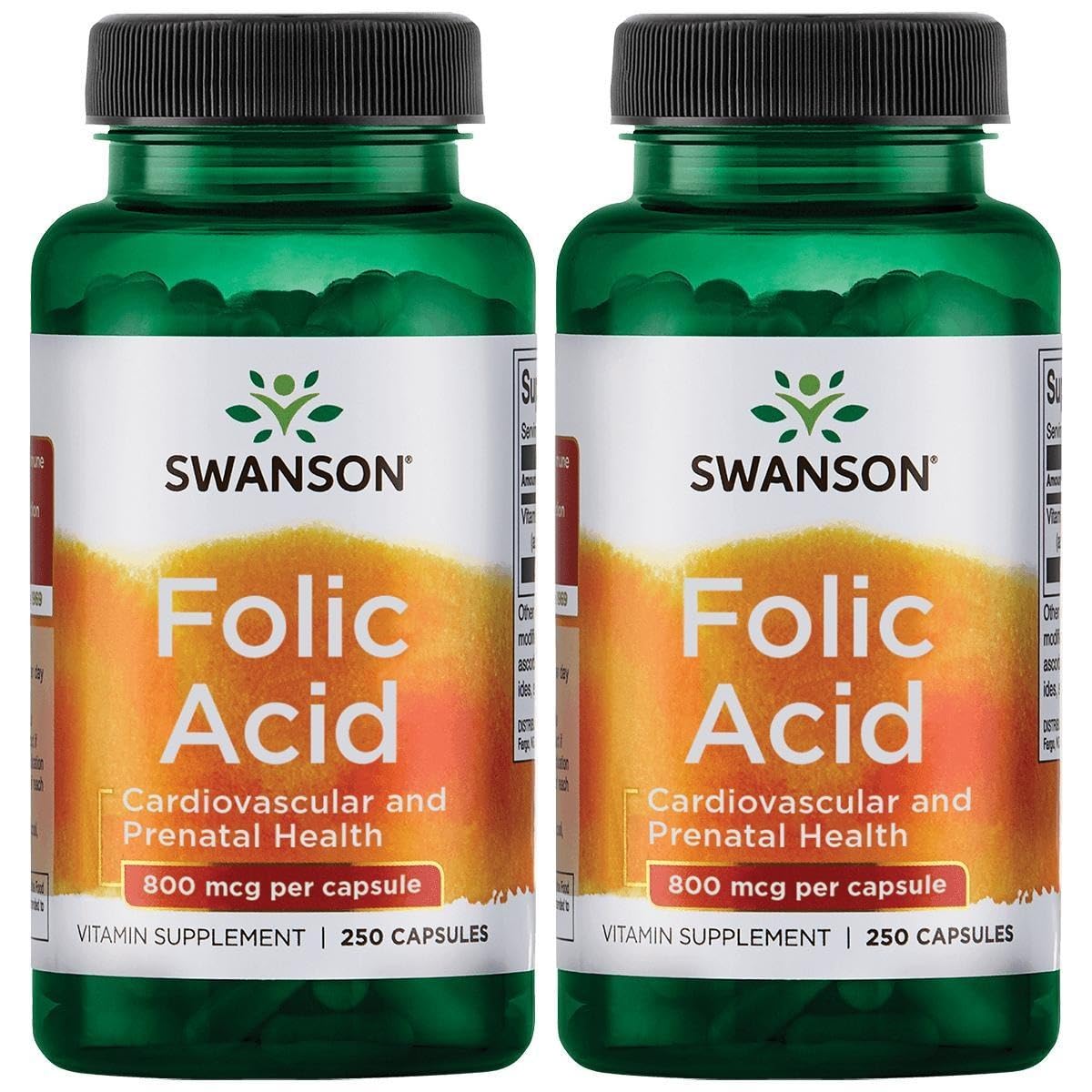 Swanson ácido fólico 800 mcg frasco 250 cápsulas suplemento