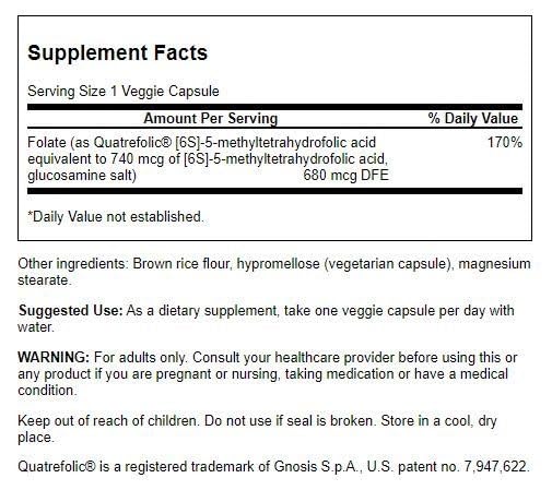 Swanson Folato etiqueta nutrimental