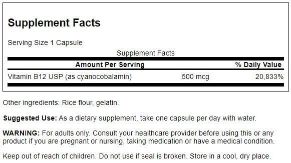 Swanson suplemento vitamina B12 cápsulas para energía y metabolismo