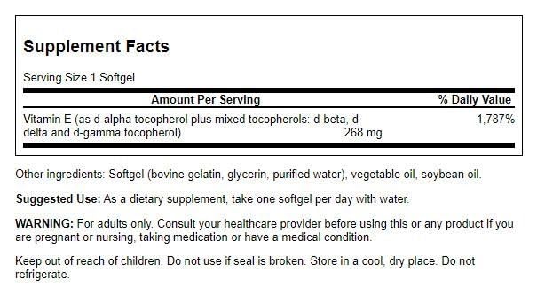 Swanson Vitamina E cápsulas blandas saludables antioxidante