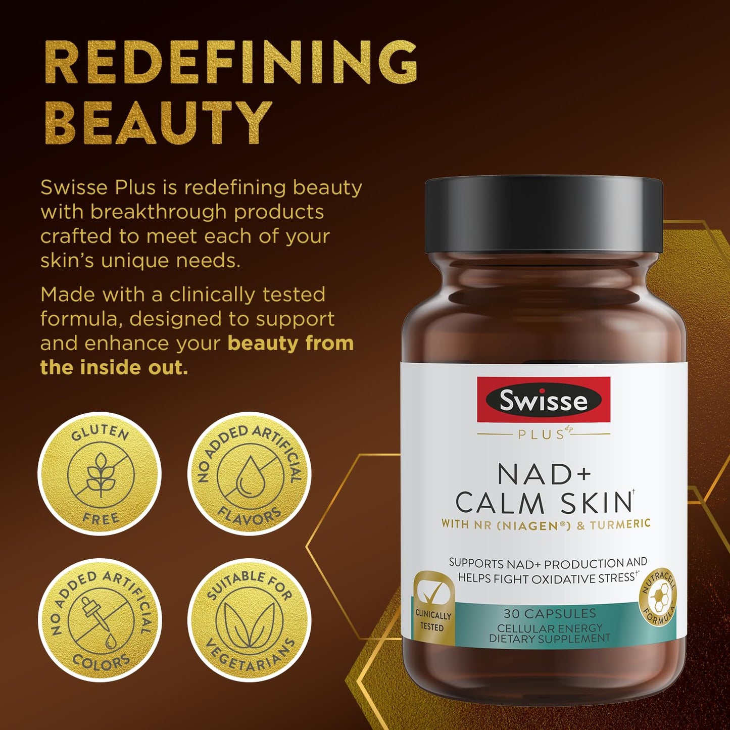 Swisse suplemento antienvejecimiento NAD+ calm skin para hombres y mujeres