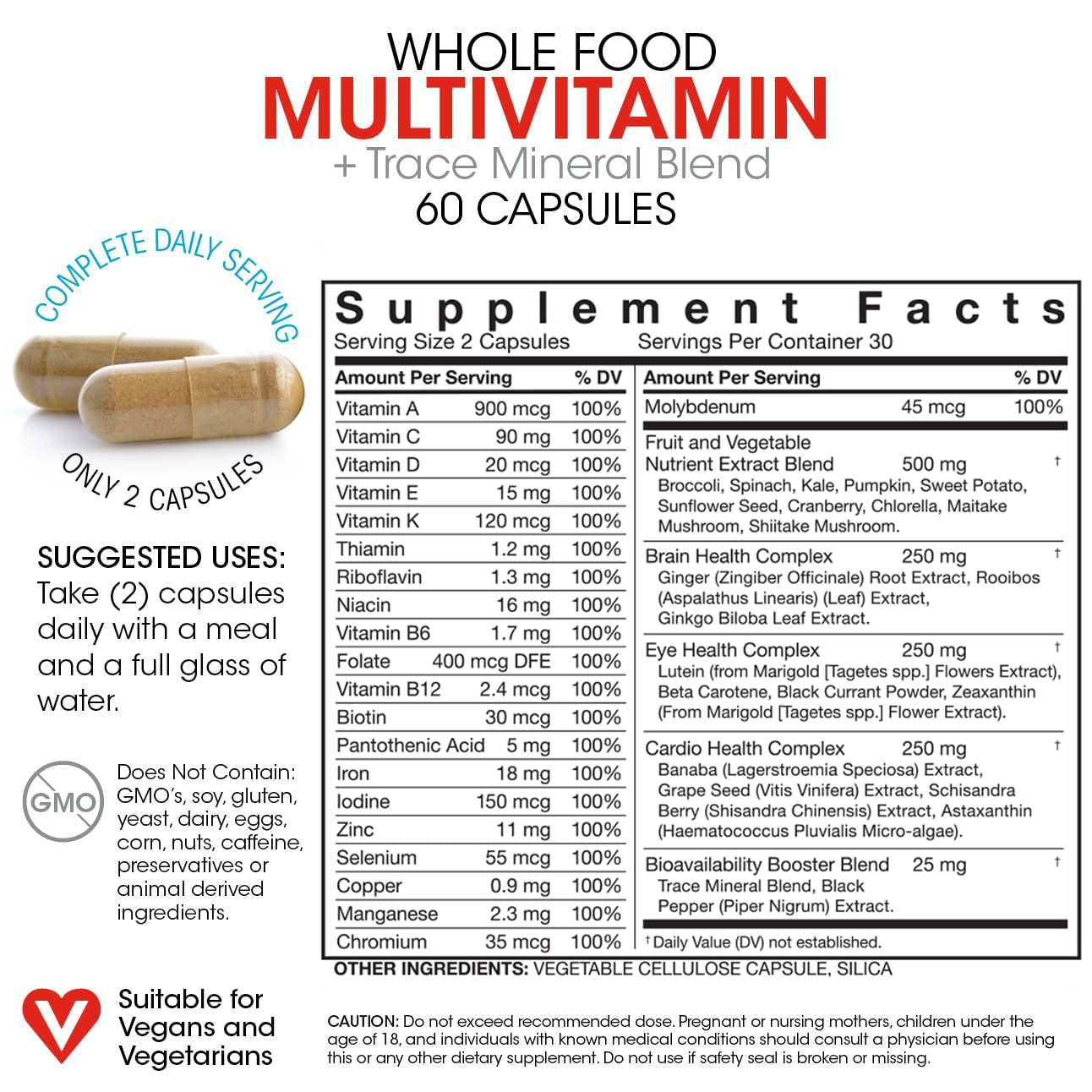 Tabla de ingredientes y sugerencias de uso del multivitamínico Silver Fern