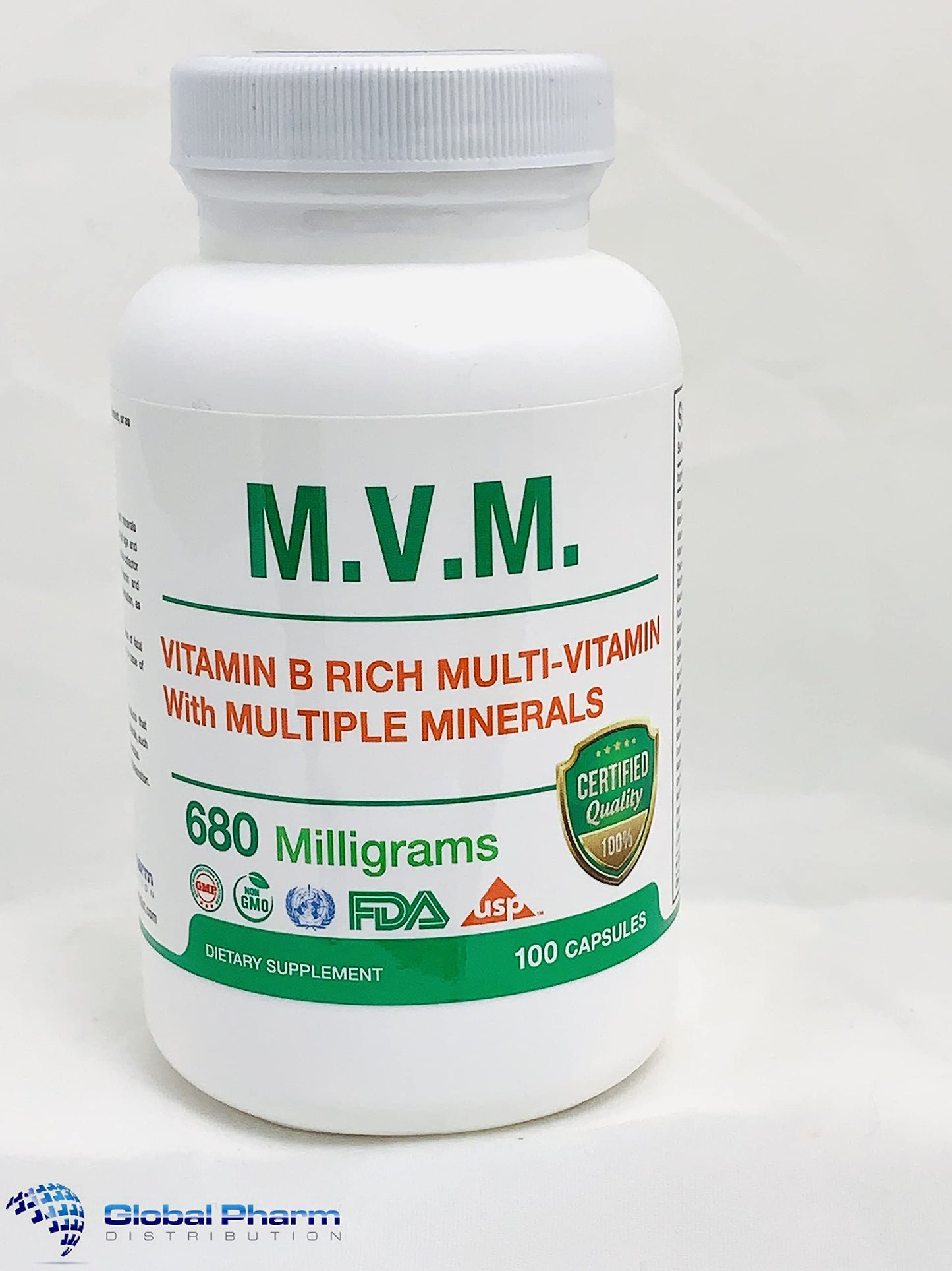 Tabla nutricional en la botella de MVM multivitamínico.