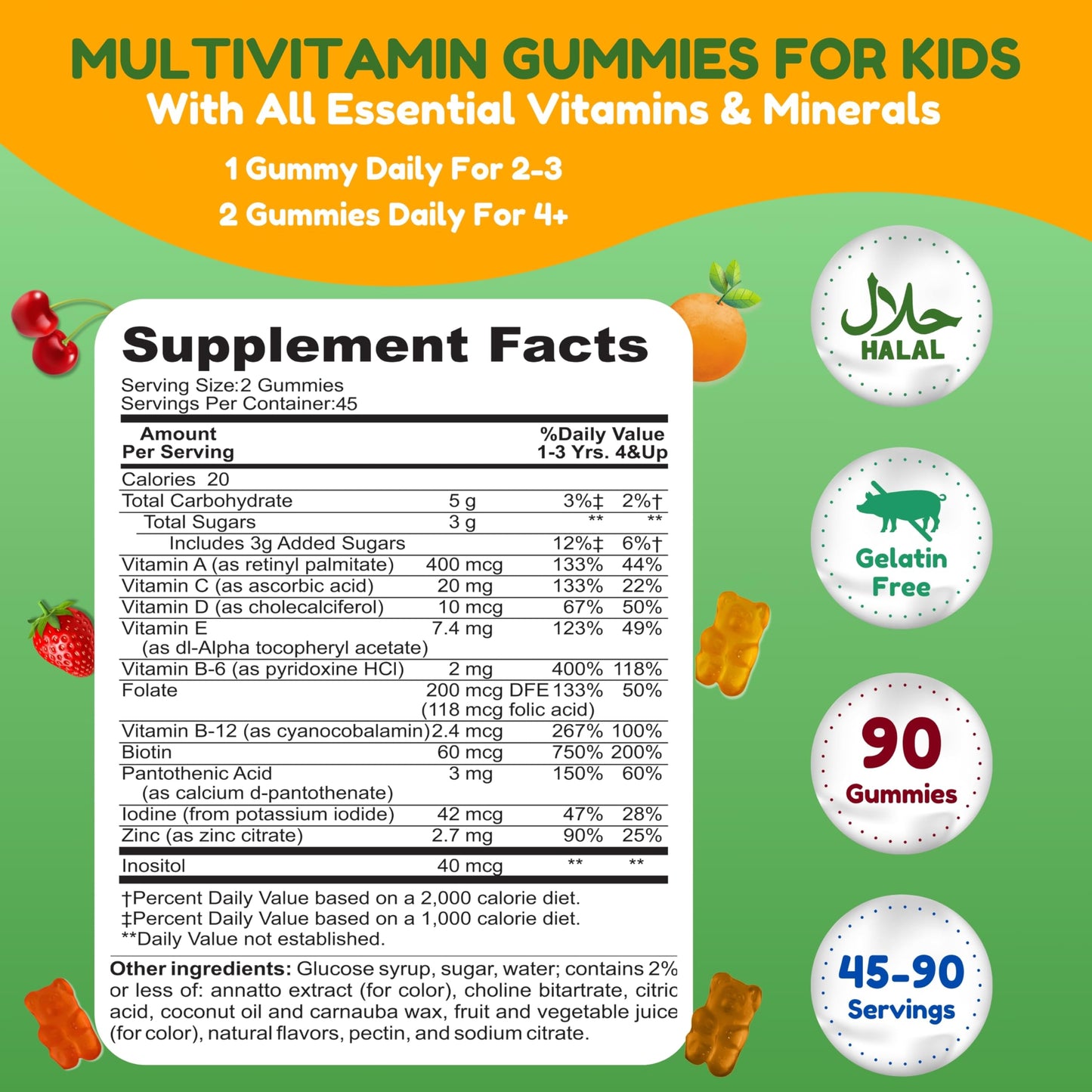 Tabla nutricional de las gomme multivitaminas para niños