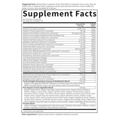 Tabla nutricional de multivitaminas Garden of Life