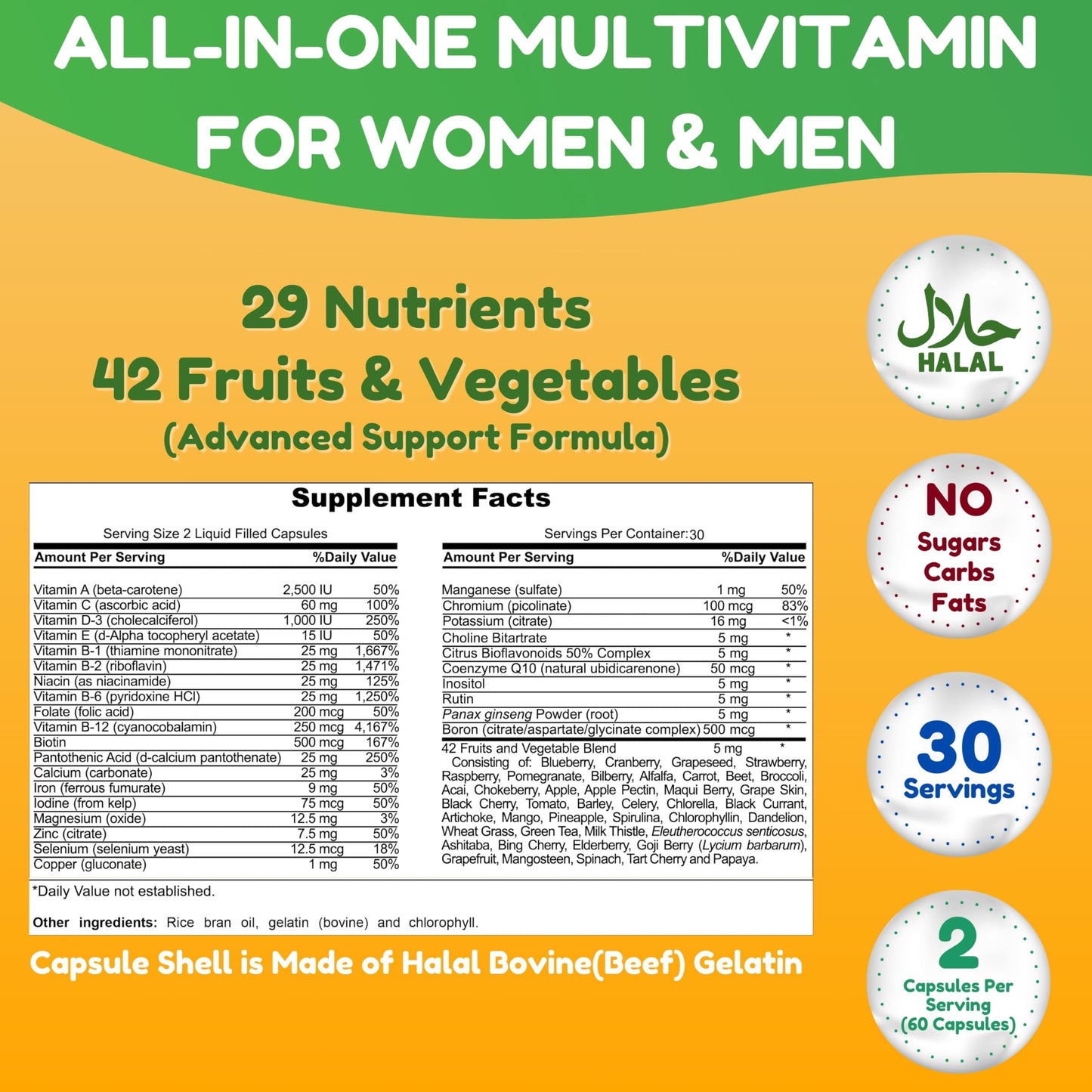 Tabla nutricional de multivitaminas SHIFAA NUTRITION