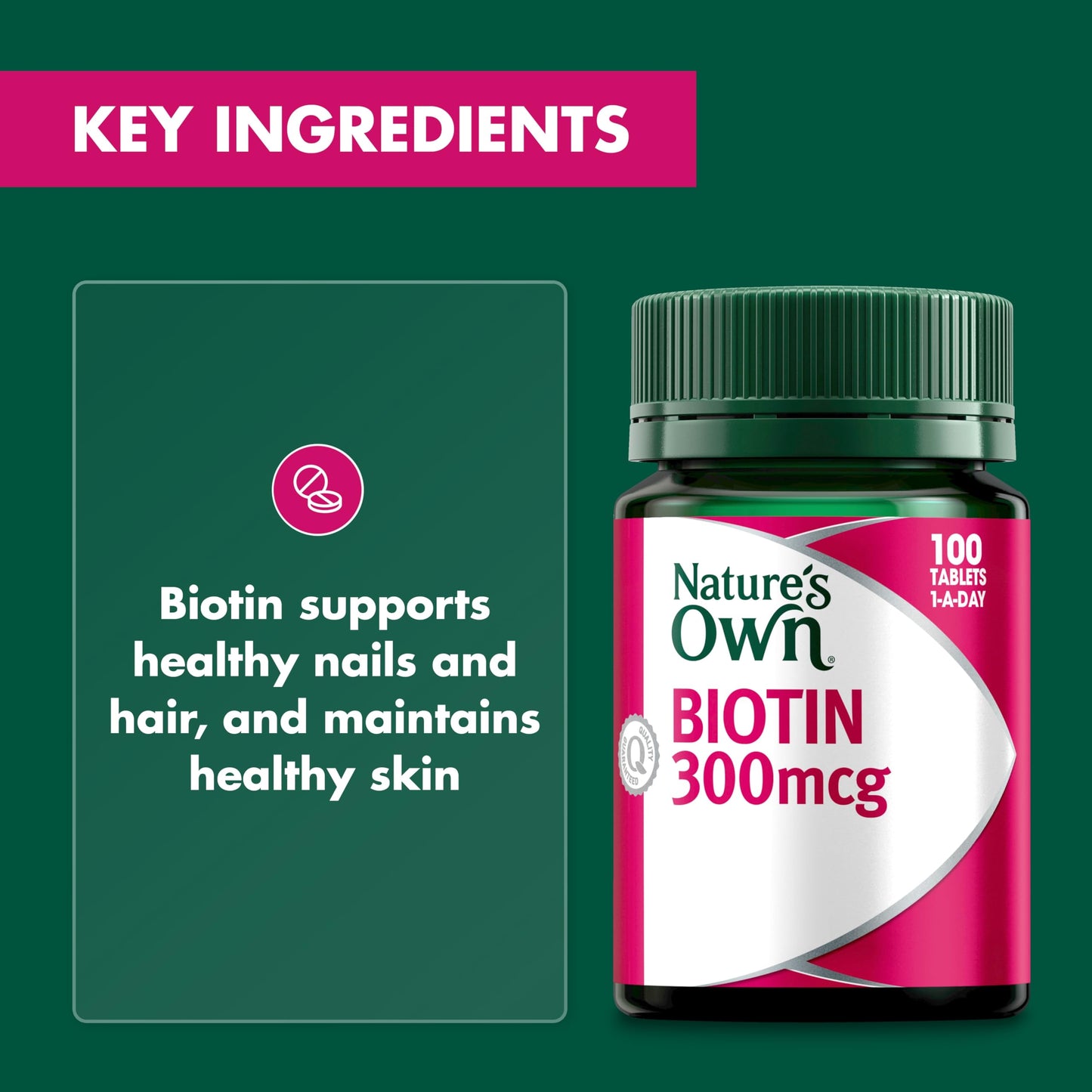 Tabla nutricional Nature's Own biotina 300mcg tabletas