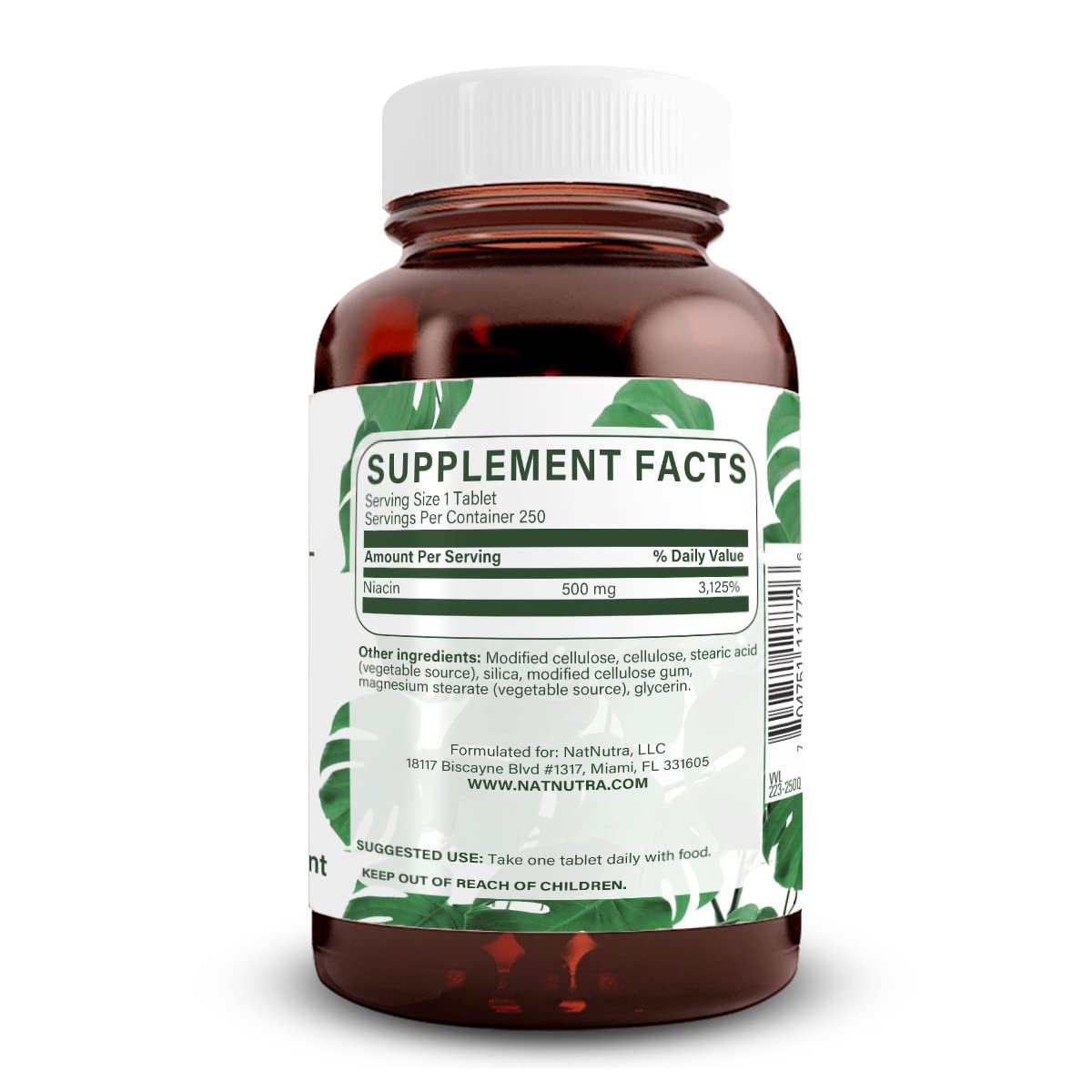 Tabla nutricional niacina Natural Nutra 500mg