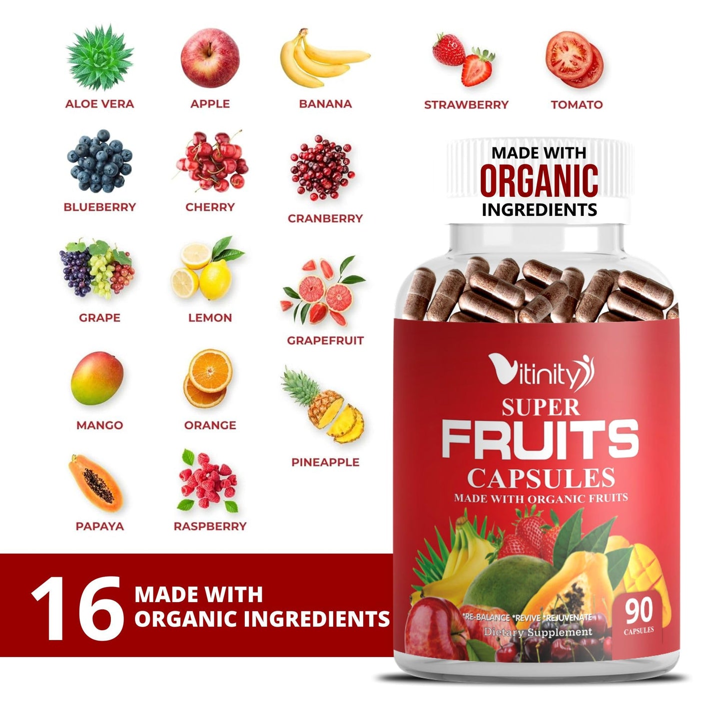 Tabla nutricional del suplemento de frutas Vitinity